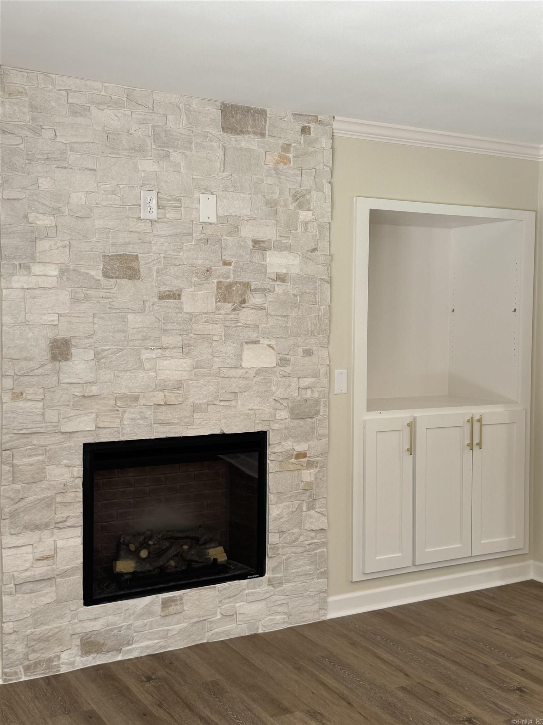 Stone Fireplace, Electric fireplace with blowers.