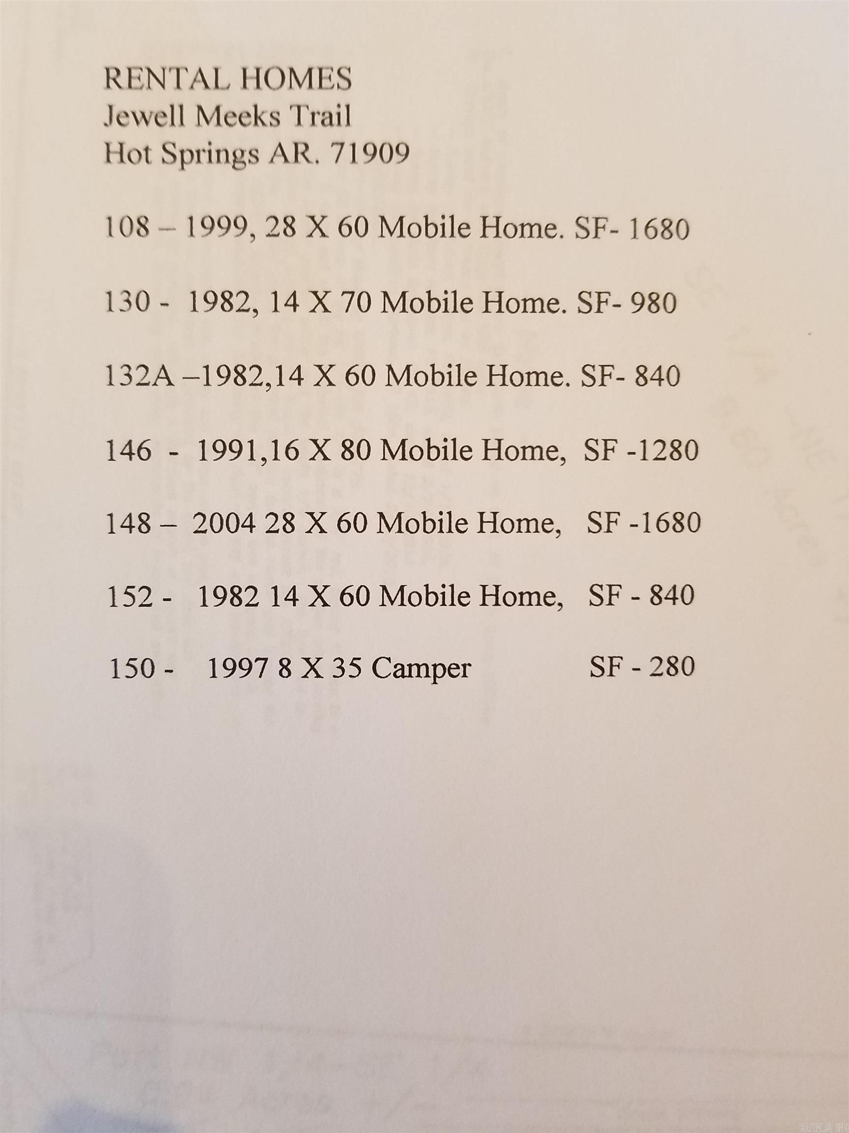 108 thru 152  Jewel Meeks  Hot Springs Village, AR