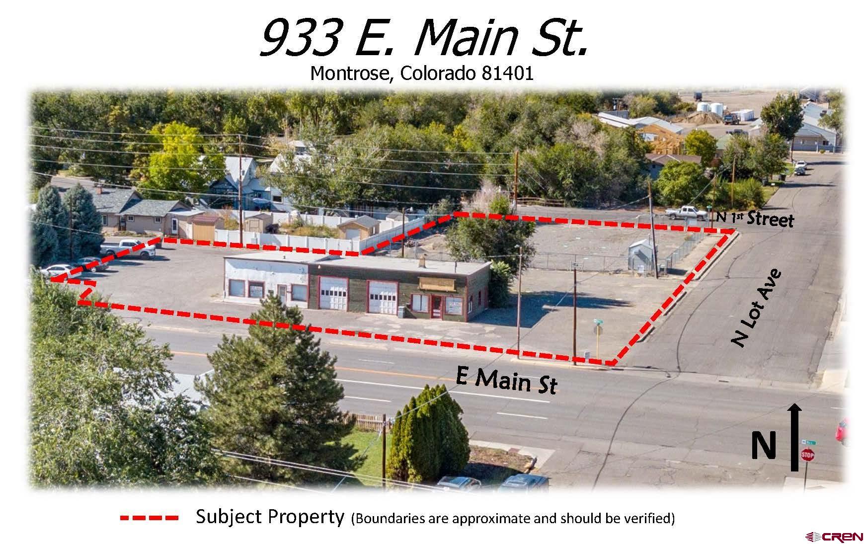 PRIME E. MAIN ST CORNER LOCATION!   Main St Building with Many Possibilities!   3,792 sq.ft. (MOL) building on .844-acre (MOL) lot, located near destinations such as Coffee Trader, Horsefly Brewing Company, Phelanies, and the Montrose County Fairgrounds with the new Events Center. Building features two 9’W x 10’H overhead doors, one 9’4”W x 8’7”H sliding door, office space, bathroom and ample workspace. Back half of lot is fully fenced for security. Property is easily accessed and has off-street parking. Zoned “B-2” in the City of Montrose allows for retail stores, business and professional offices, service establishments and multifamily development potential. The Montrose Arroyo runs under property which would not allow for any new structures to be within 20 ft. horizontally on both sides of the pipe, and any drainage or structural issues will be the responsibility of the lot owner. The City of Montrose has plans to reroute the arroyo in the next 5 to 10+ years.  Incredible tax break with Opportunity Zone designation!