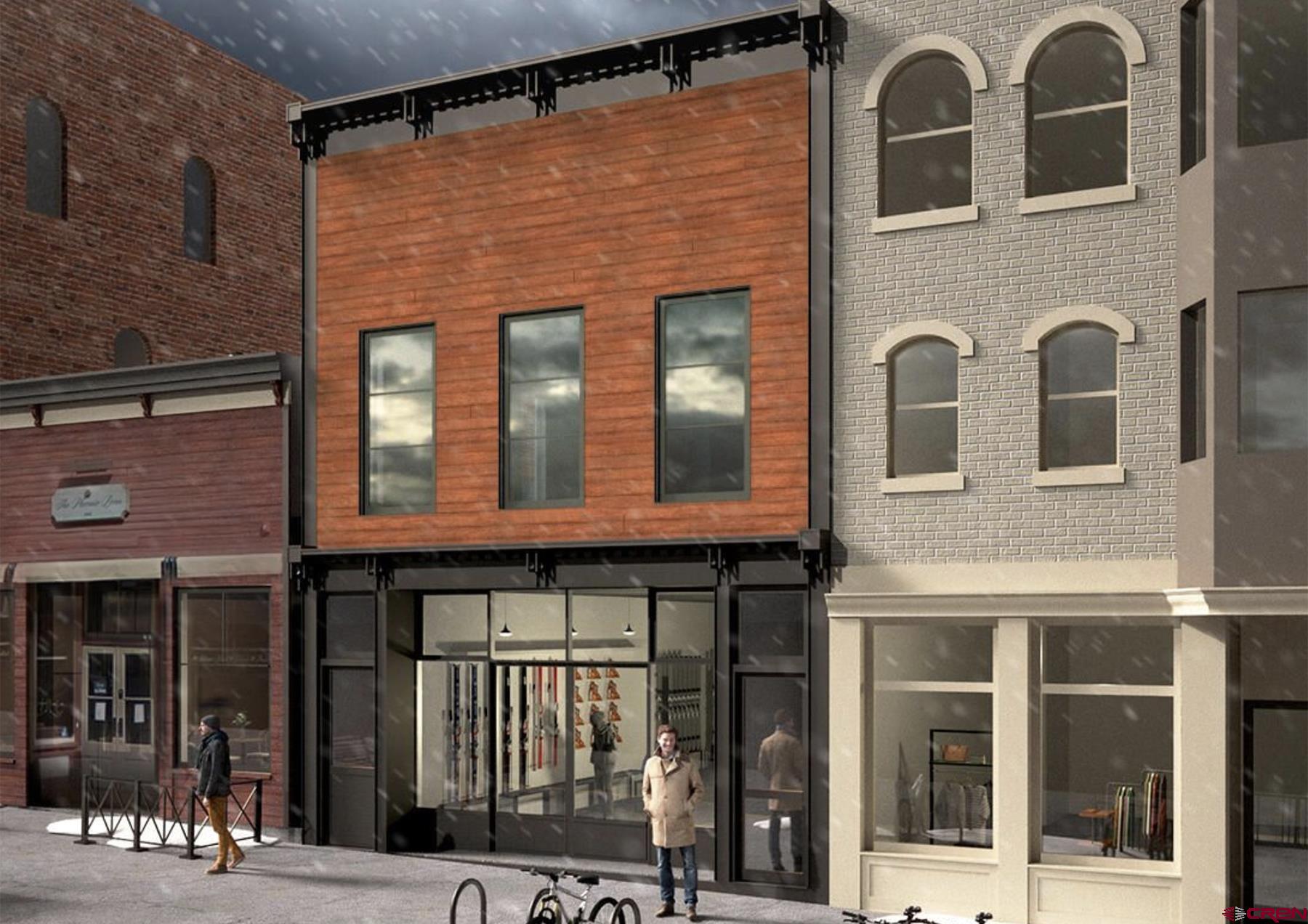 An extraordinary opportunity to purchase an iconic building in the most highly desired location on Main Street in downtown Telluride. The building currently comprises nearly 4,000 square feet of prime street-level commercial space and a three bedroom residence on the second level. Purchase of the property comes with fully approved HARC plans and complete construction drawings by Sante Architects for a full building remodel and expansion including the development of a 4,500 square foot penthouse with a stunning 800 square foot deck overlooking Main Street. This project is shovel ready.