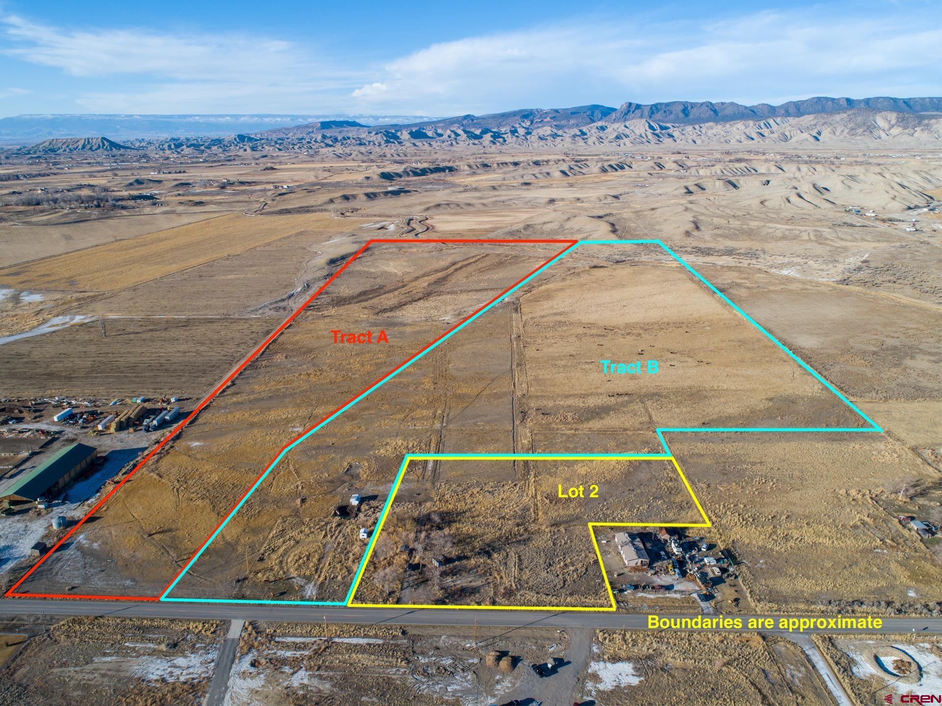 DEVELOPEMENT POTENTIAL. Great location to build your dream home, mini ranch or family compound!  Close to town... yet far enough away to allow for privacy.  Easily accessible off paved county road.  Mountain views! NO HOA or covenants!  Located in Montrose County.  Tri County Water, DMEA available "not paid or installed" on Tract A & 3.  Well possibilities.  Lot 2 TCW & DMEA paid and installed. Multiple home building site locations and plenty of room to add a detached shop/garage/barn.
