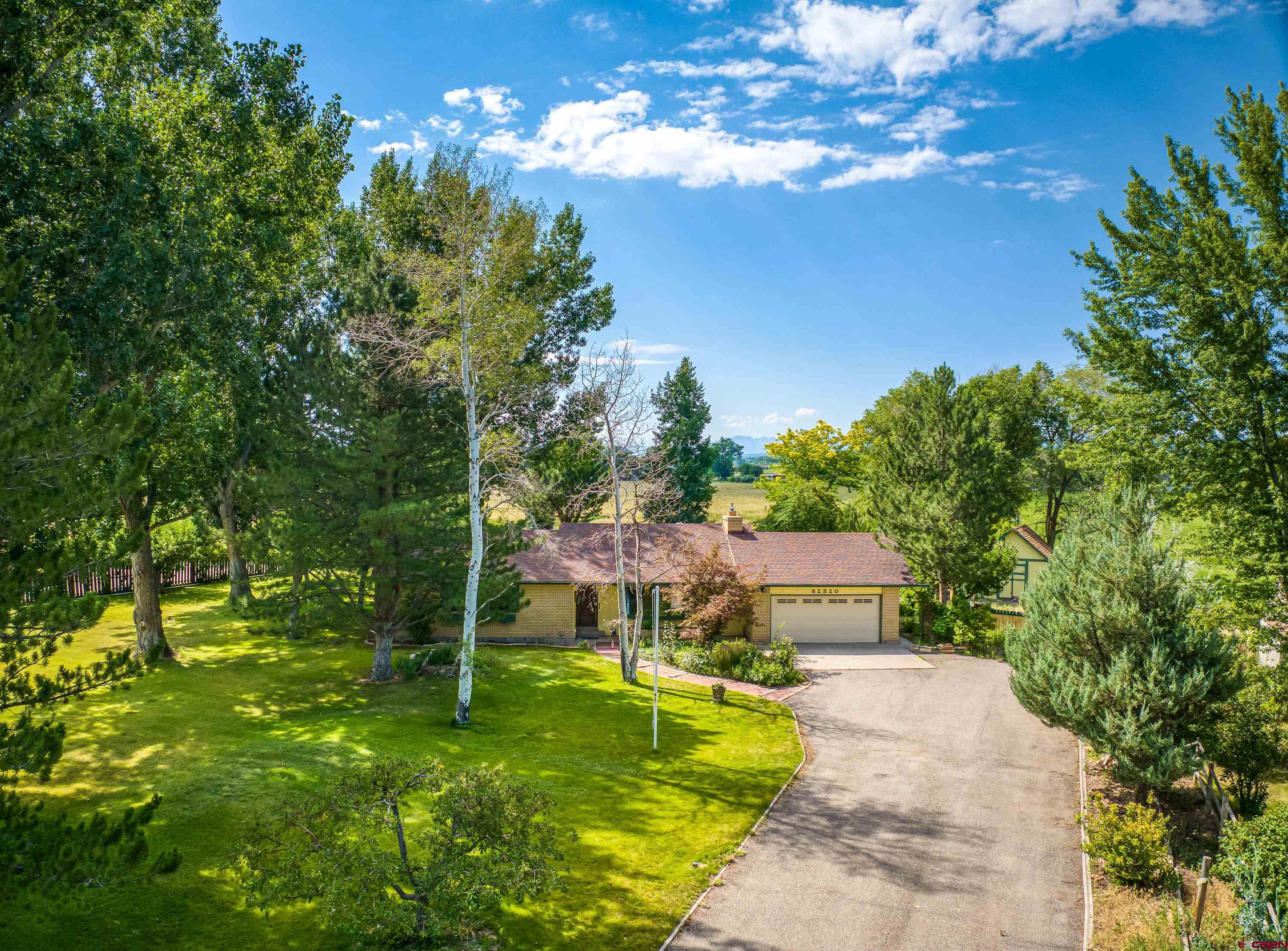 Welcome to your private oasis in Montrose, Colorado's beautiful Leatherridge neighborhood! This well-maintained 3 bed, 2 bath home is perfectly positioned on a generous 1.295 acre lot, offering the best of both worlds: serene privacy & convenient proximity to town. With 1,711 square feet of thoughtfully designed living space, this home is brimming with charm & coziness. Step inside, & you’re greeted by a warm & inviting layout. The living areas are spacious & filled with natural light, creating a cozy yet airy atmosphere that’s perfect for relaxing or entertaining, with a gas fireplace & big bay windows overlooking the sprawling lawn. The home boasts a sun-filled family room leading to the covered porch where you can unwind while enjoying peaceful views of the surrounding mountains. The large yard is a dream come true for outdoor enthusiasts, offering a basketball court, a shed equipped with electricity, & lush, mature landscaping that provides shade & beauty. Whether you’re tossing a ball, gardening, or just basking in the Colorado sun, there’s plenty of room to enjoy. Located in a highly desirable neighborhood, this property gives you privacy & quiet while keeping you just minutes from Montrose’s amenities.