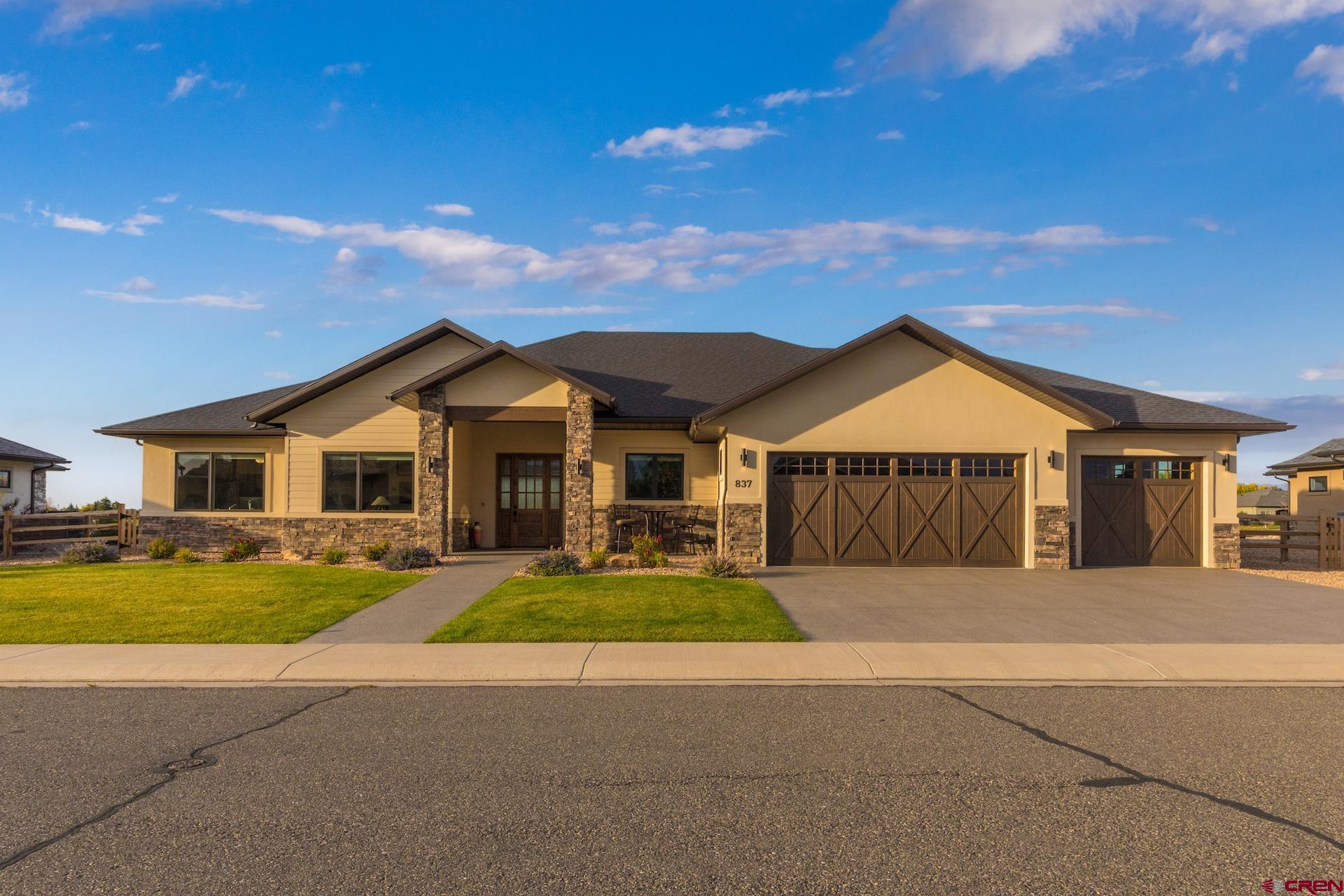 Located on the first hole of scenic Cobble Creek, a highly desirable community in Montrose, Co. offering golf, tennis, pickleball, clubhouse, fitness center and more, this newly constructed home features a well-appointed kitchen, including a brand new Thermador refrigerator and other high-end appliances. Custom oversized windows with automated window coverings in the living, dining and primary bedrooms allow ample light throughout the open and spacious floor plan. Designer features and touches throughout the primary bedroom and bathroom. A covered patio and a fenced backyard allow you to enjoy the temperate climate of Southwest Colorado! Cobble Creek Club Membership to be paid by Buyer and transferred at closing.