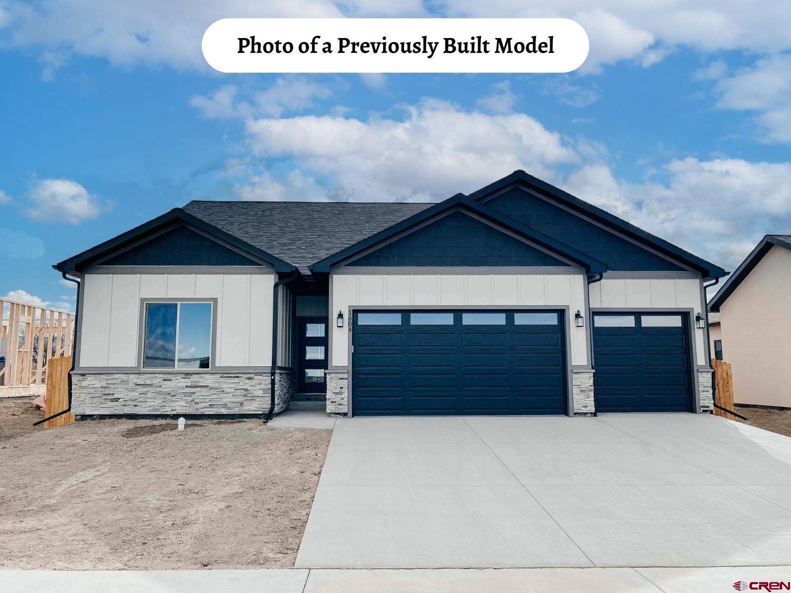 TO BE BUILT - Crafted by one of Montrose's most trusted builders this thoughtfully designed 4-bedroom, 2-bath home can be built as a 3-car with an extended bay for additional storage as depicted here, or as a traditional 3-car garage ($507,000), or as a 2-car garage ($494,000).  Step inside and discover a great room with vaulted ceiling accented by a ceiling fan and a kitchen with a large island and bar seating, perfect for entertaining. A generous pantry and full appliance package—including your choice of gas or electric range, plus refrigerator, dishwasher, microwave, washer, and dryer are also included. Every detail reflects Ridgeline Homes’ commitment to quality: stained maple cabinetry with soft-close doors and drawers, granite or quartz countertops, and wood laminate flooring throughout with tile in the baths. Nine-foot ceilings, forced-air gas heat, and central air conditioning ensure year-round comfort. As a semi-custom home, buyers can personalize both interior and exterior colors from the builder’s curated selection to create a home that reflects their style and can add to the home further upgrades, such as a gas or electric fireplace, at an additional cost. Backed by a One-Year Builder’s Warranty, construction begins upon contract signing with estimated completion in just 90–120 days. A model home is available to preview finishes, craftsmanship, and color options. Don’t miss your opportunity to build your dream home in beautiful Montrose, Colorado—where small-town charm meets the best of Western Colorado living. (Photos are of a previously built model. Measurements are approximate.)