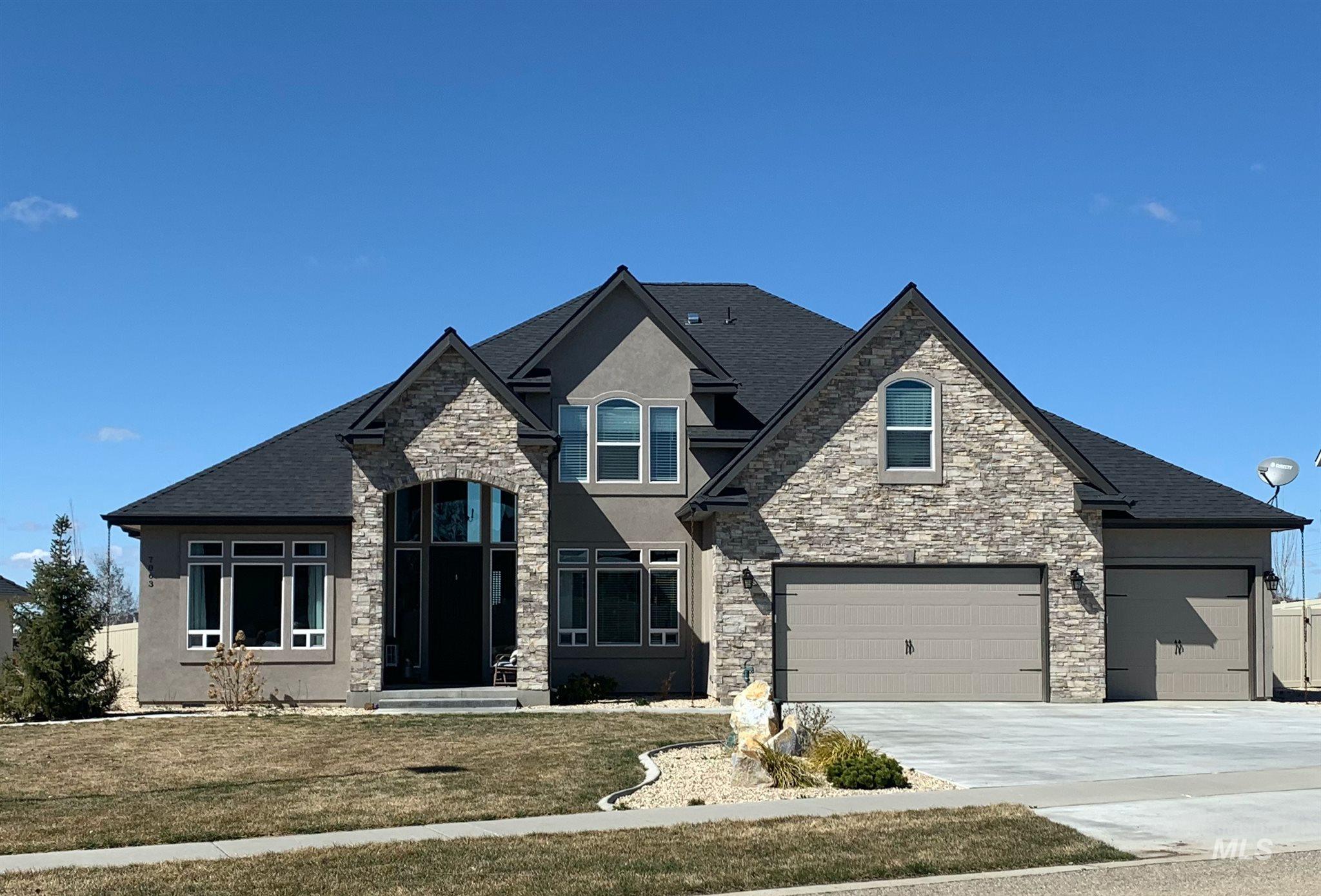 Gorgeous 2 year old home on 1 acre just minutes from the freeway, downtown Meridian, and Kuna. Beautiful open floor plan with soaring 18 foot ceilings, lots of windows and your dream kitchen bathed in light. Master bedroom is on the main floor. Separate office/formal dining and separate living room at front of the house all with 9 foot ceilings.  5th bedroom is also a large bonus room. Unfinished basement. Room to park your RV and toys, and you can build a shop! Dual HVAC units and water heaters. BTVAI.