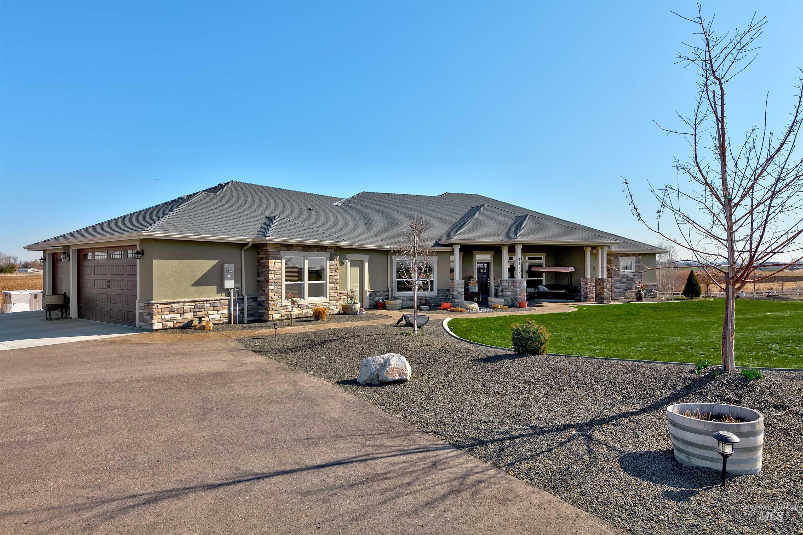 This is a beautiful 4292 sq ft country home in a gated community on 1.85 acres. Enjoy sunrise views of Bogus Basin and sunset views of the Owyhee Mountains. Large master suite, split floorplan, recreational room that has been used as a theatre room with full surround sound, 2 kitchens, & a butler's pantry. Garage has epoxy floors and custom cabinets. Great for outdoor entertaining with lots of room for parking, sand volleyball court, 2 water features, a creek, & shared pond. BTVA - Kamber Johnson, Main: 208-871-6020, FourPointFive Real Estate Boise, LLC, Main: 208-917-3990,