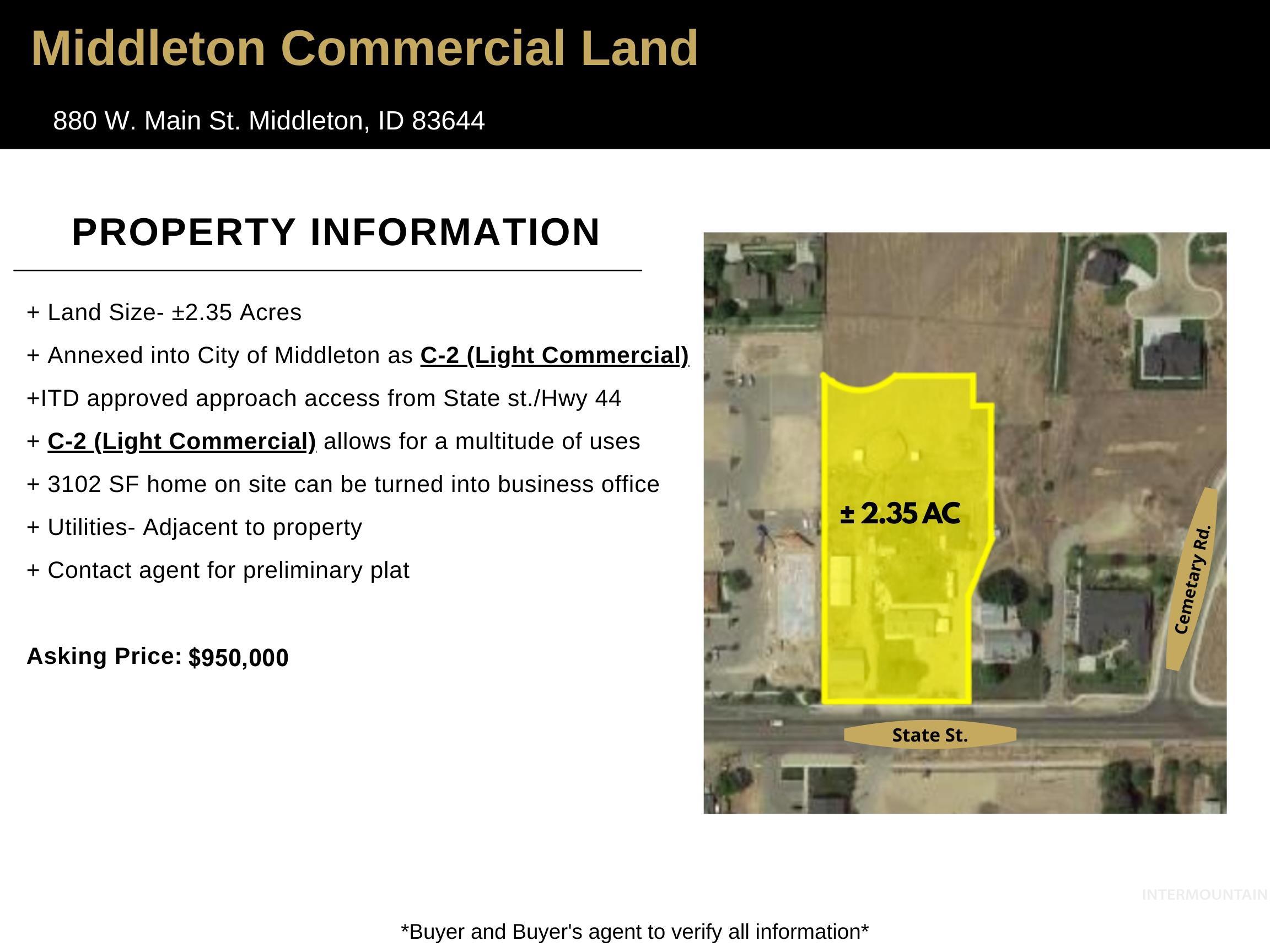 880 W Main St., Middleton, Idaho 83644, Land For Sale, Price $950,000,MLS 98913346