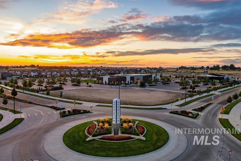 Aerial view at dusk of a residential view