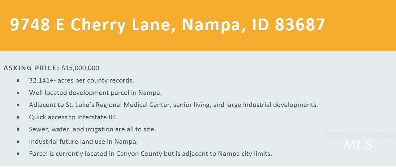 9748 E Cherry Lane, Nampa, Idaho 83687, Land For Sale, Price $15,000,000, 98931116
