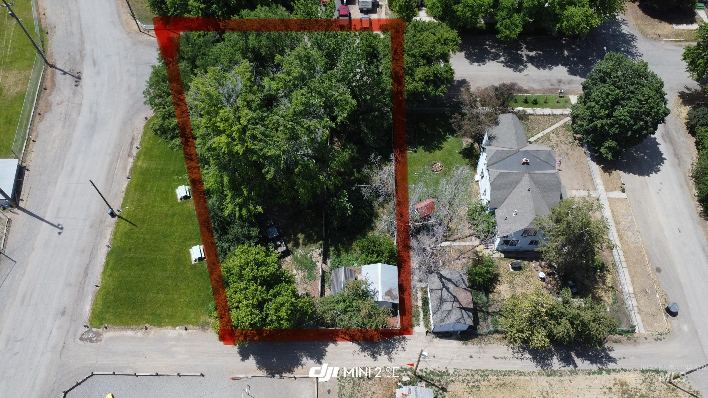 Aerial view of property's location with property parcel outlined
