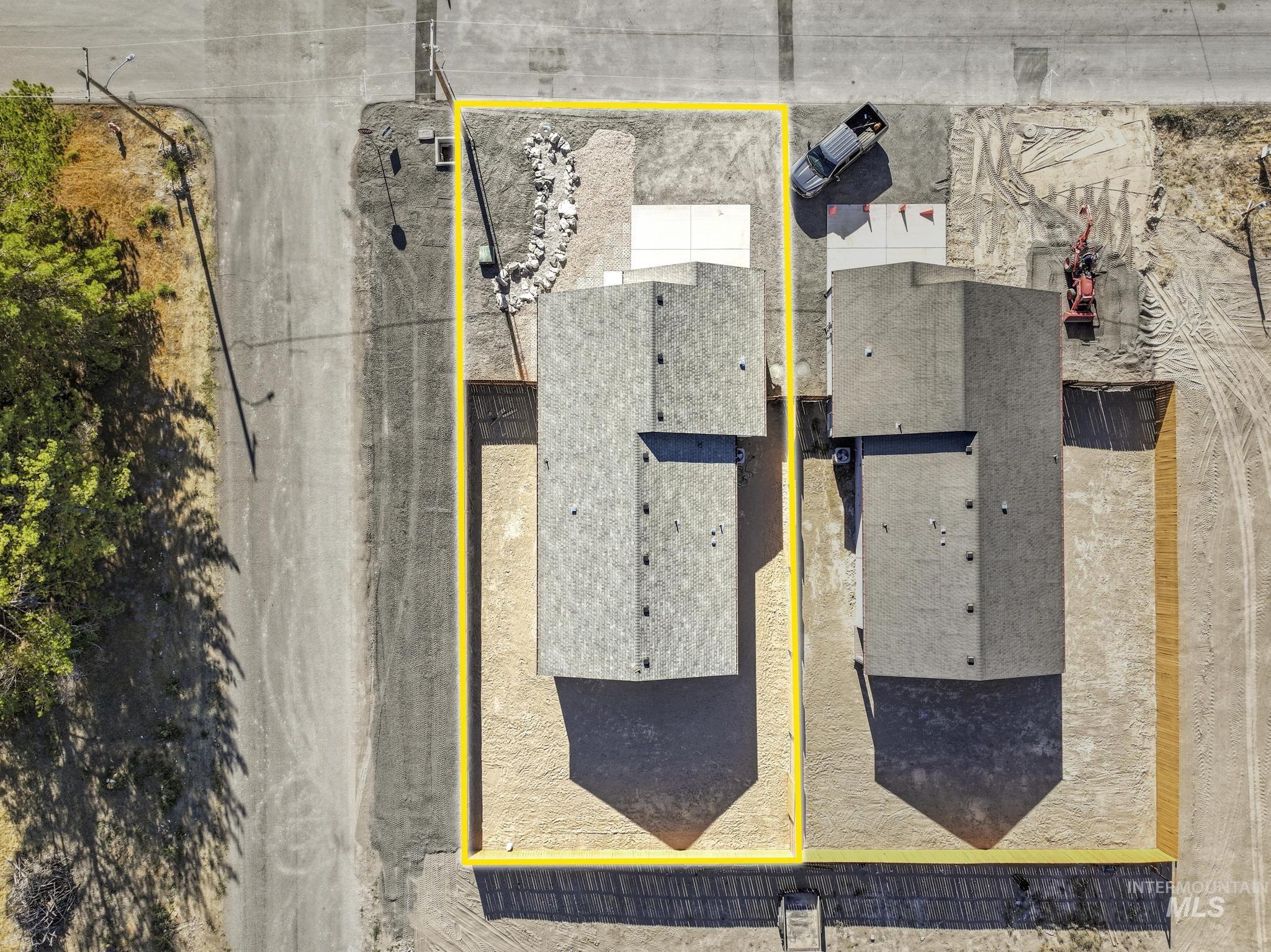 Aerial view of property's location with property parcel outlined