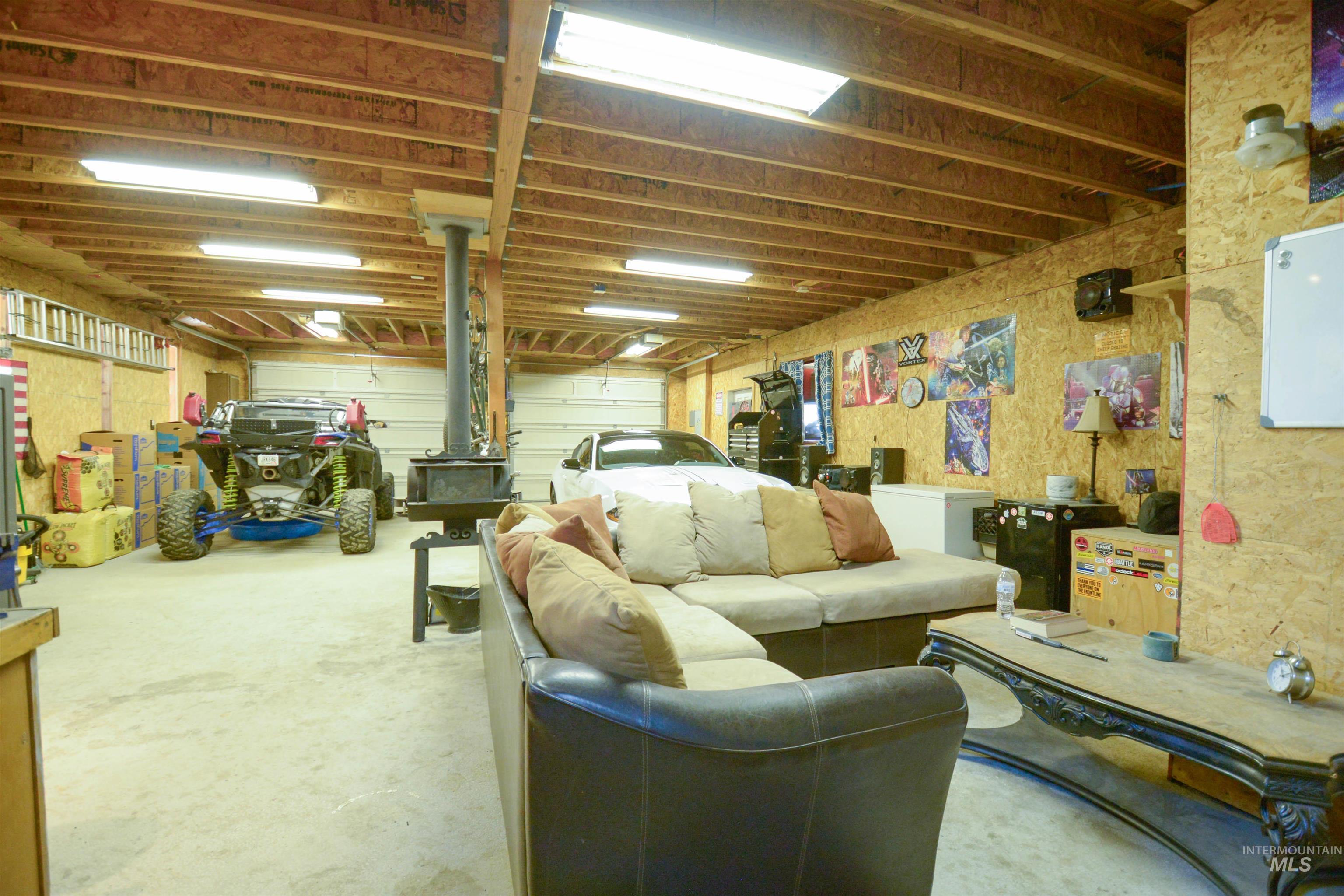Living room featuring a garage