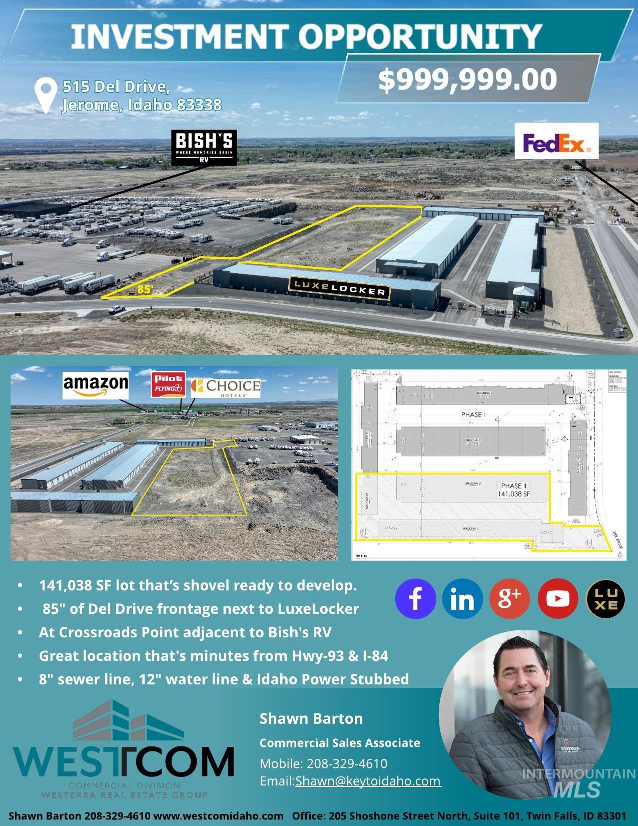 515 Del Drive, Jerome, Idaho 83338, Land For Sale, Price $850,000, 98944828