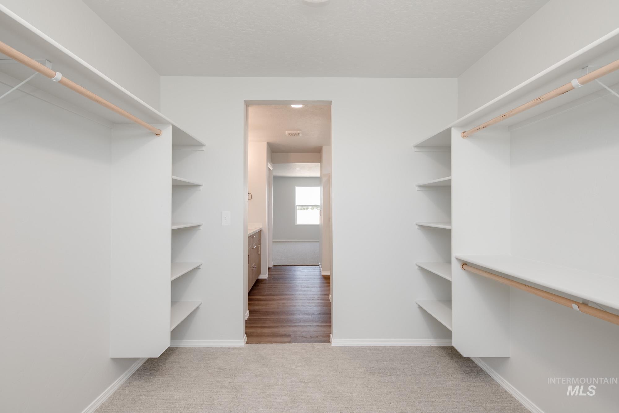 Walk in closet with carpet