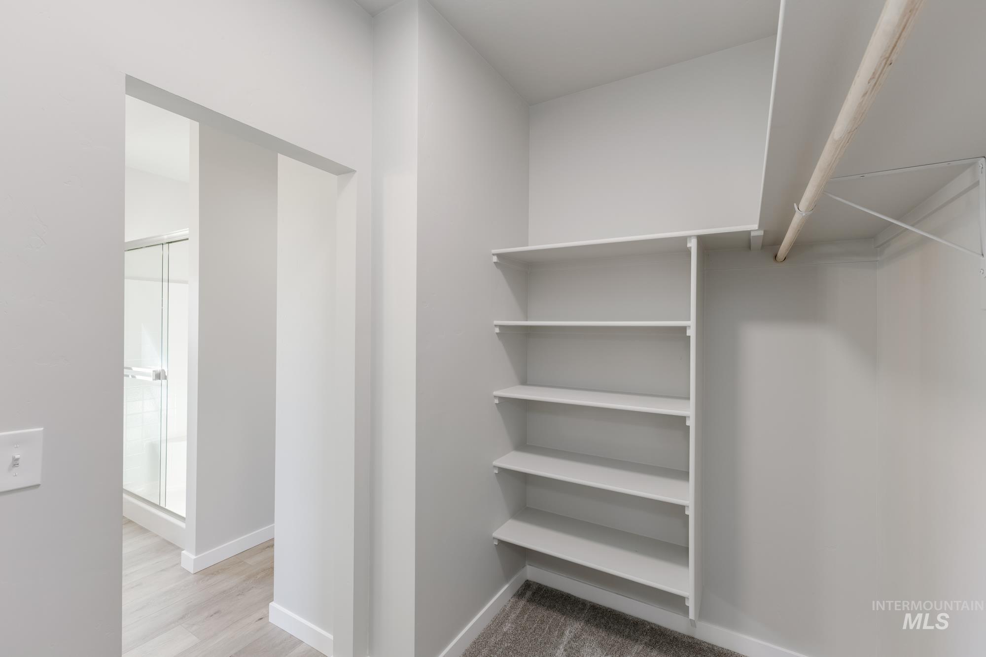 Walk in closet with wood finished floors