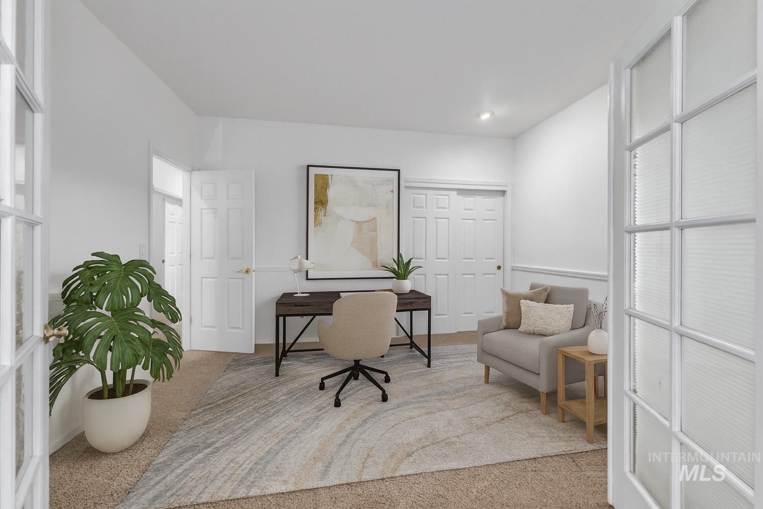 Office space with light carpet
