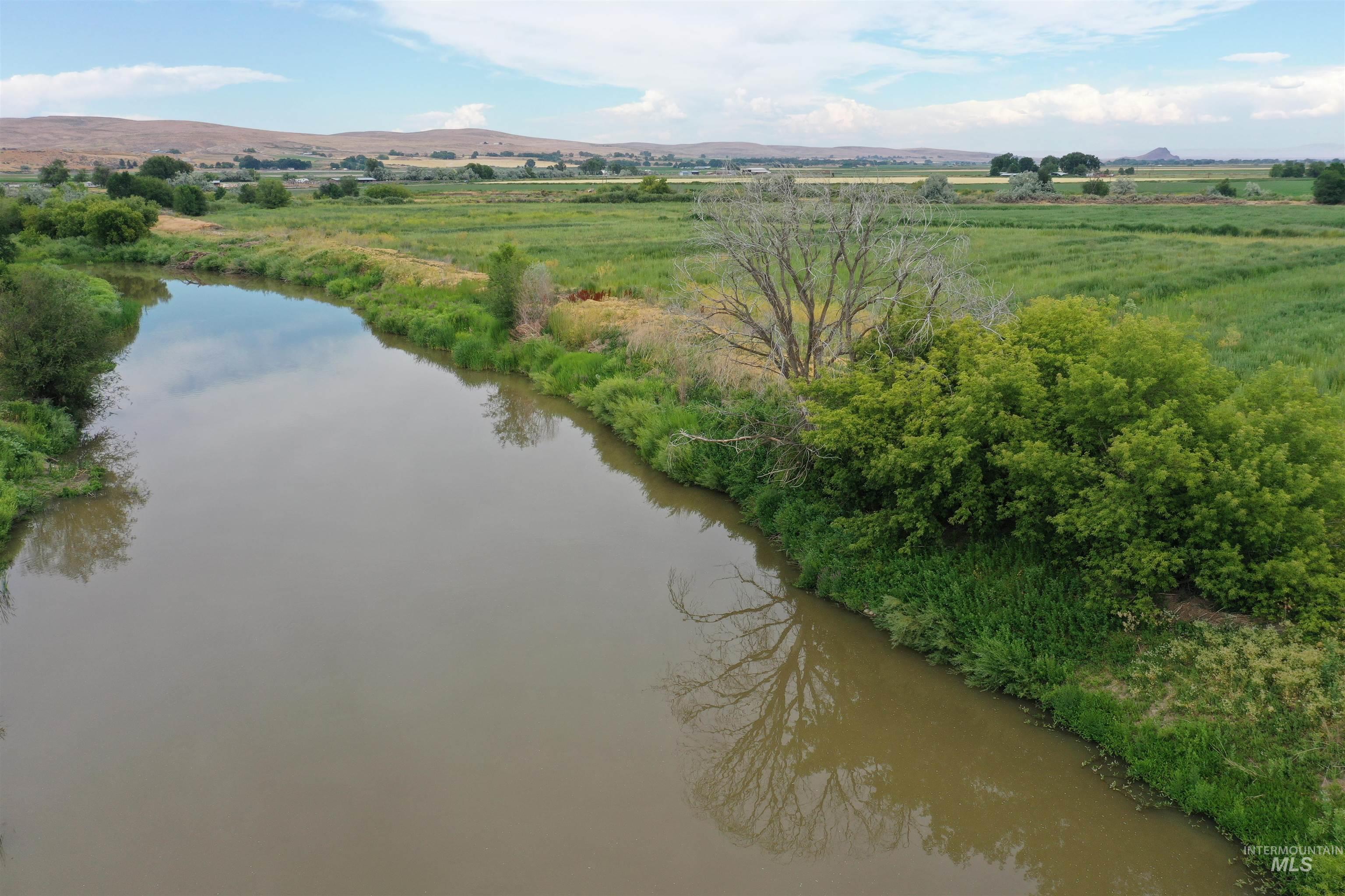 Aerial view of a water and mountain view