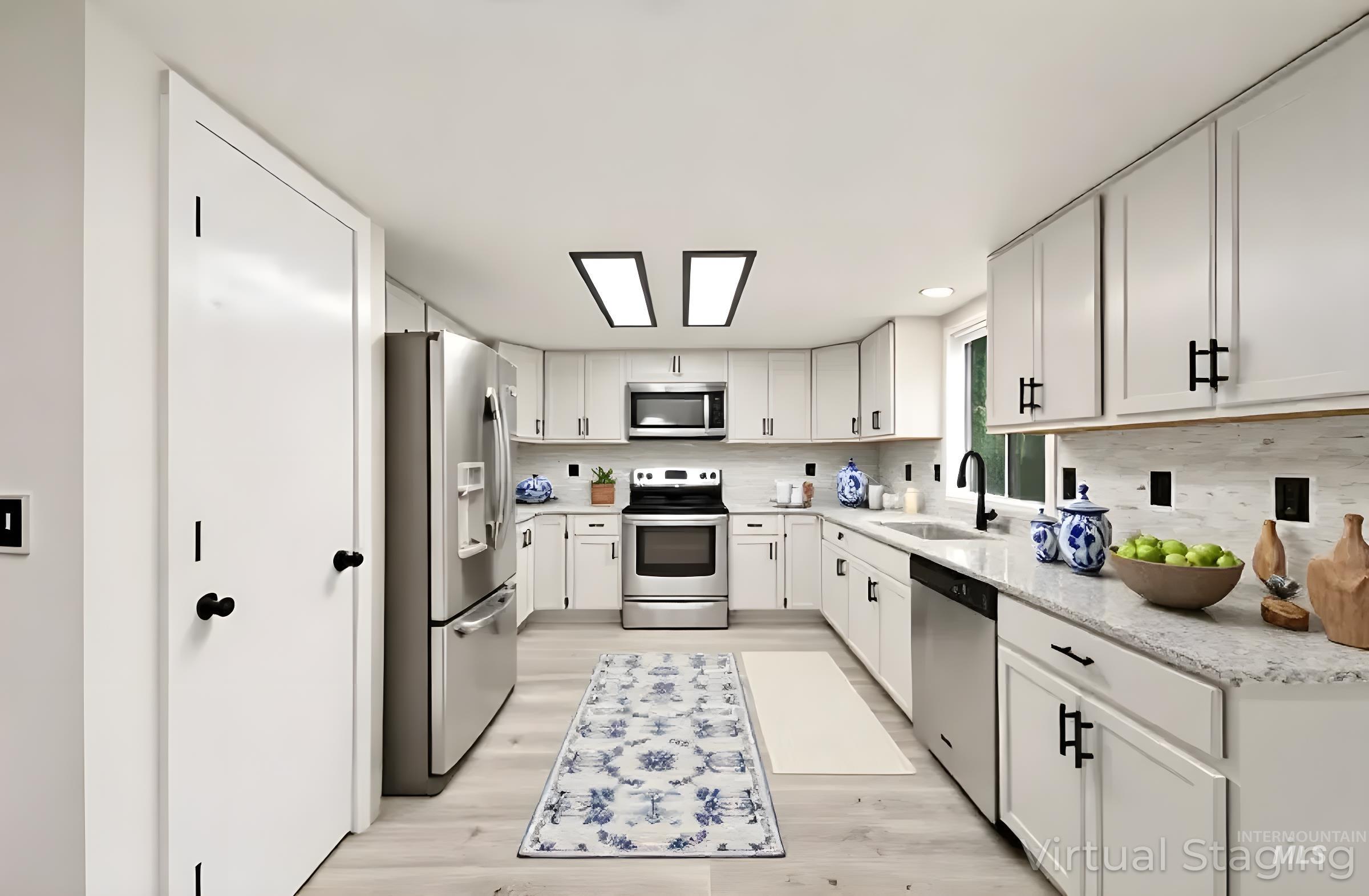 Kitchen featuring white cabinets, stainless steel appliances, decorative backsplash, light stone counters, and recessed lighting
