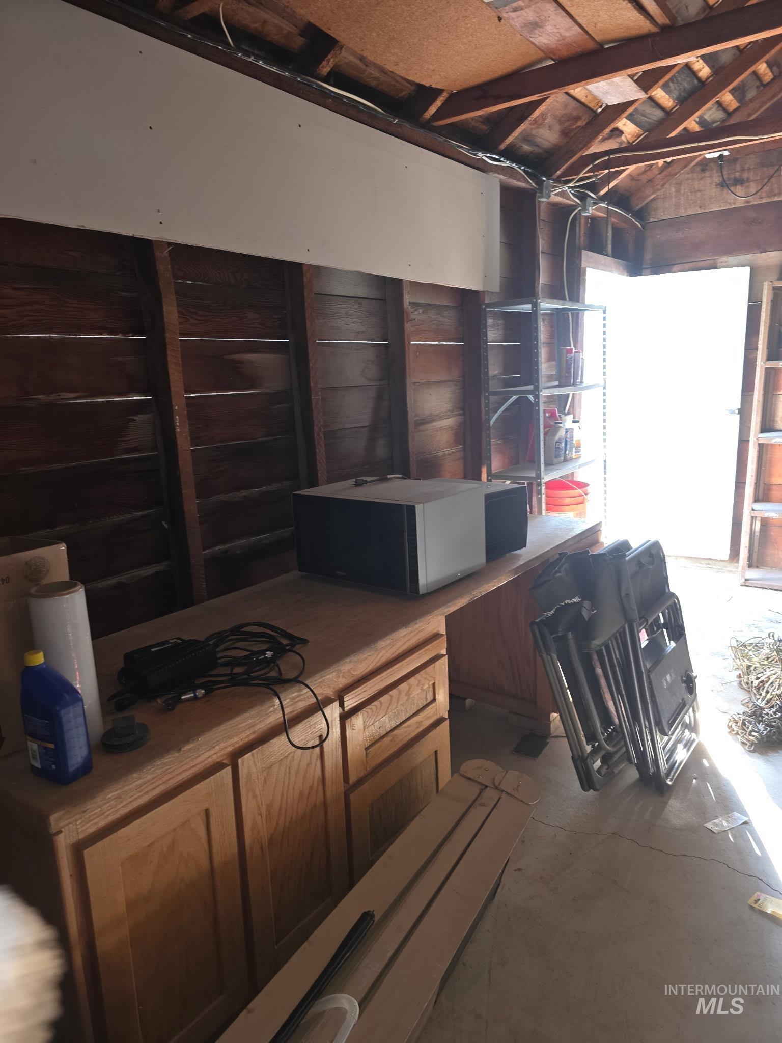 Basement with wood walls