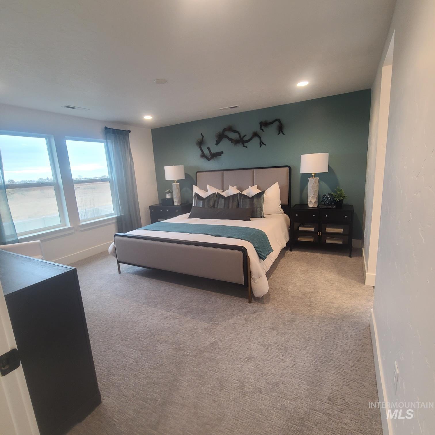 Bedroom with carpet flooring and recessed lighting