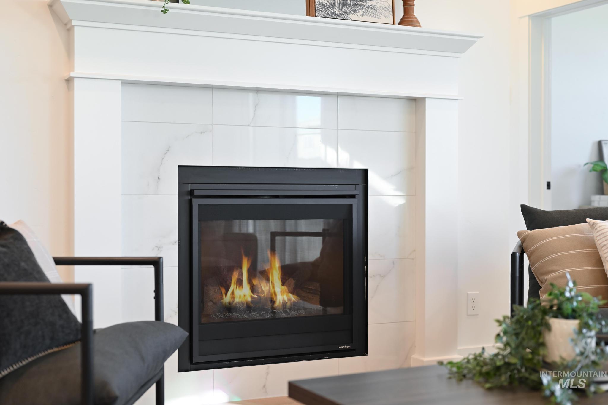 Detailed view of a tiled fireplace