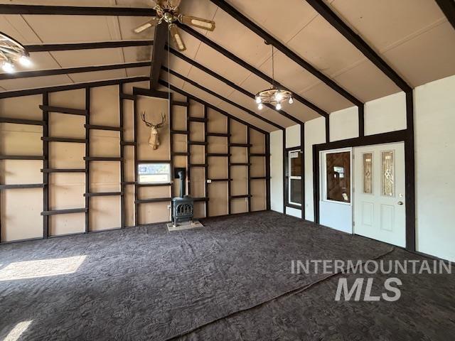 Garage featuring a ceiling fan