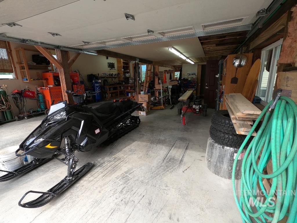 Garage with a workshop area