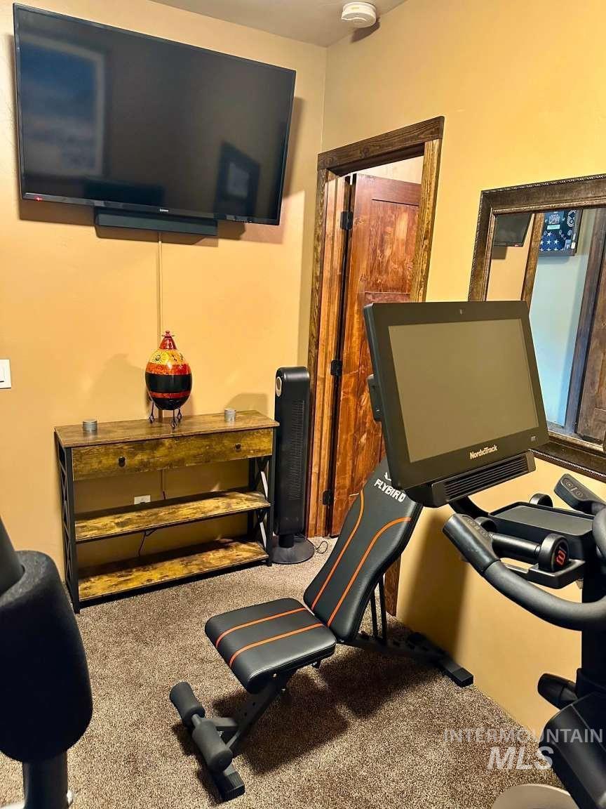 Exercise room featuring carpet