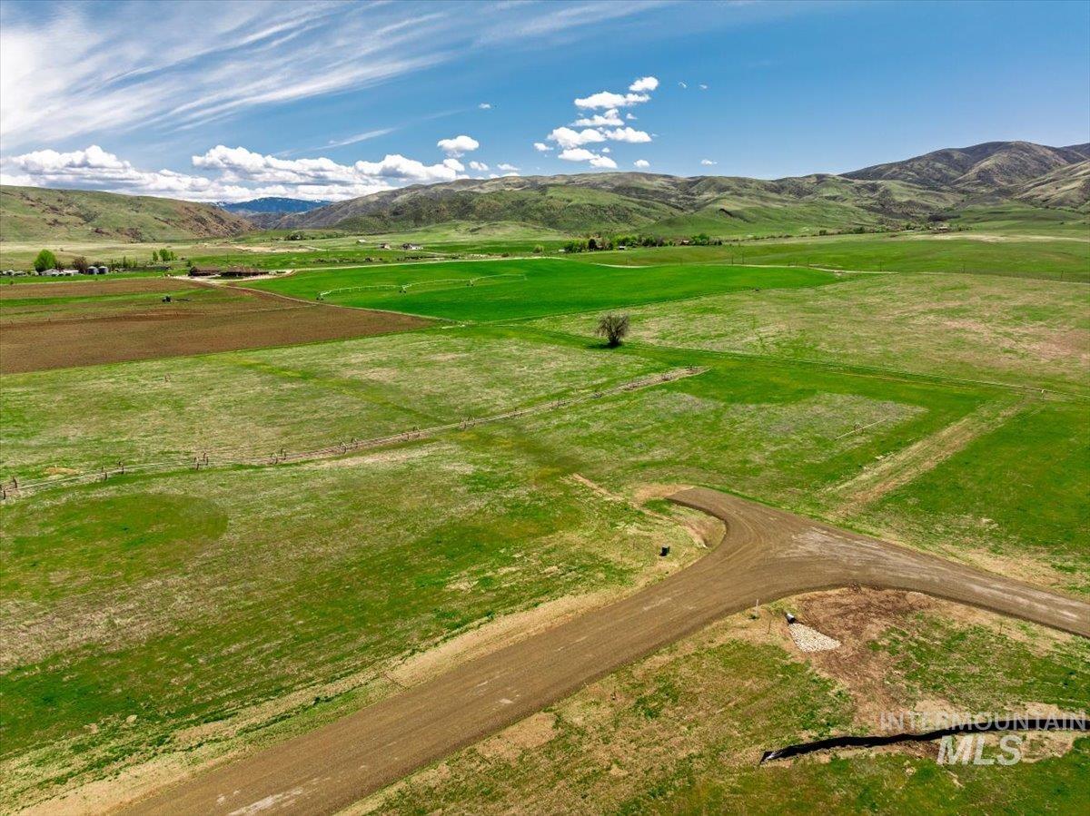 Mountain view with rural landscape and rows of crops