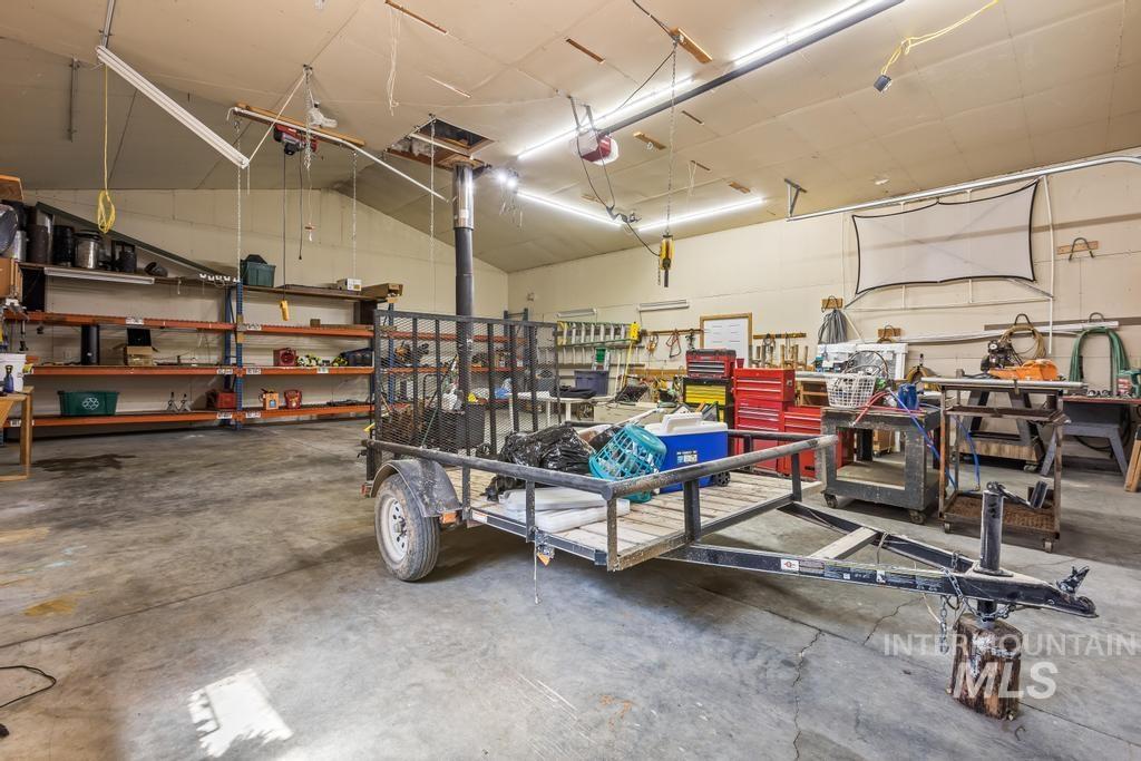 Garage with a workshop area