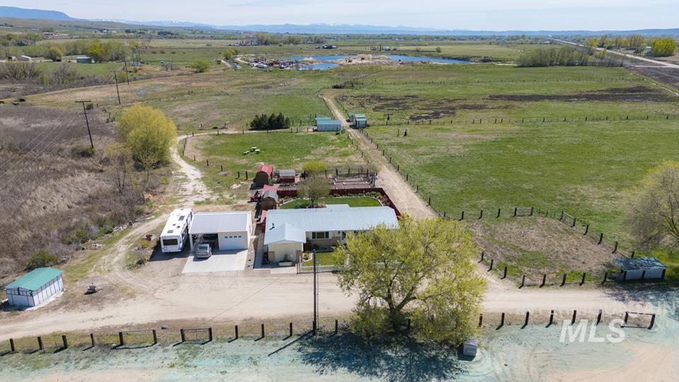 Overview of rural landscape with a nearby body of water