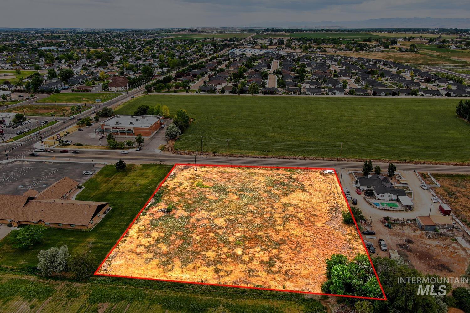Aerial view of property's location featuring property boundaries highlighted