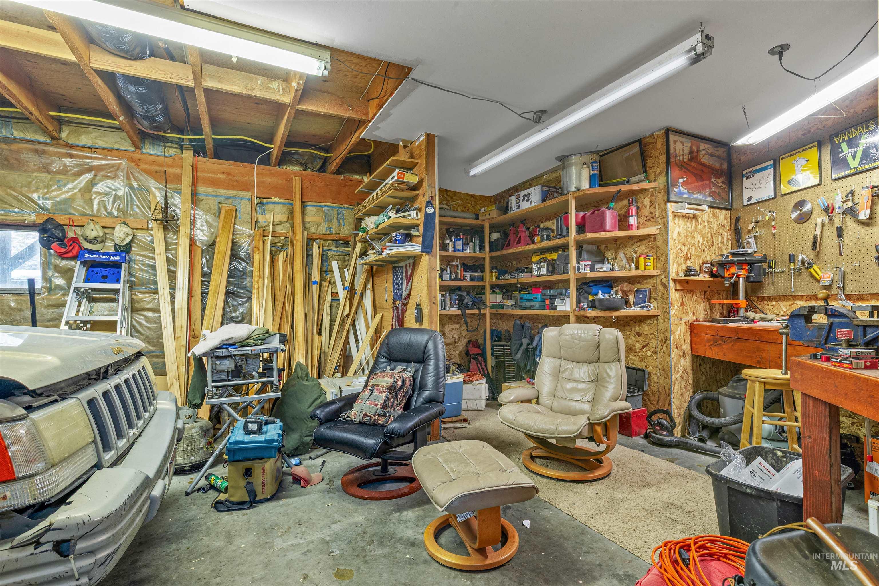 Basement featuring a workshop area