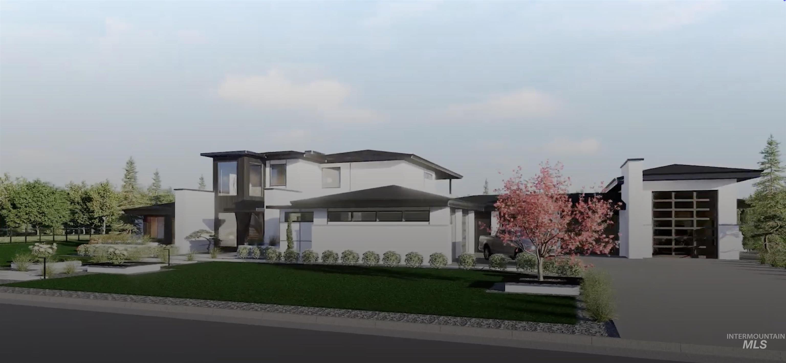 View of front of house with a front yard and stucco siding