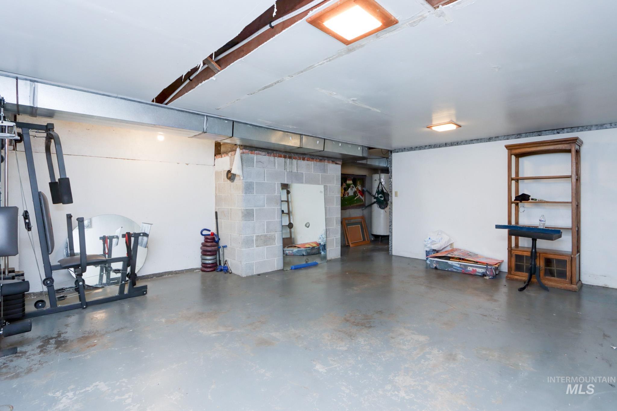 Garage with concrete block wall