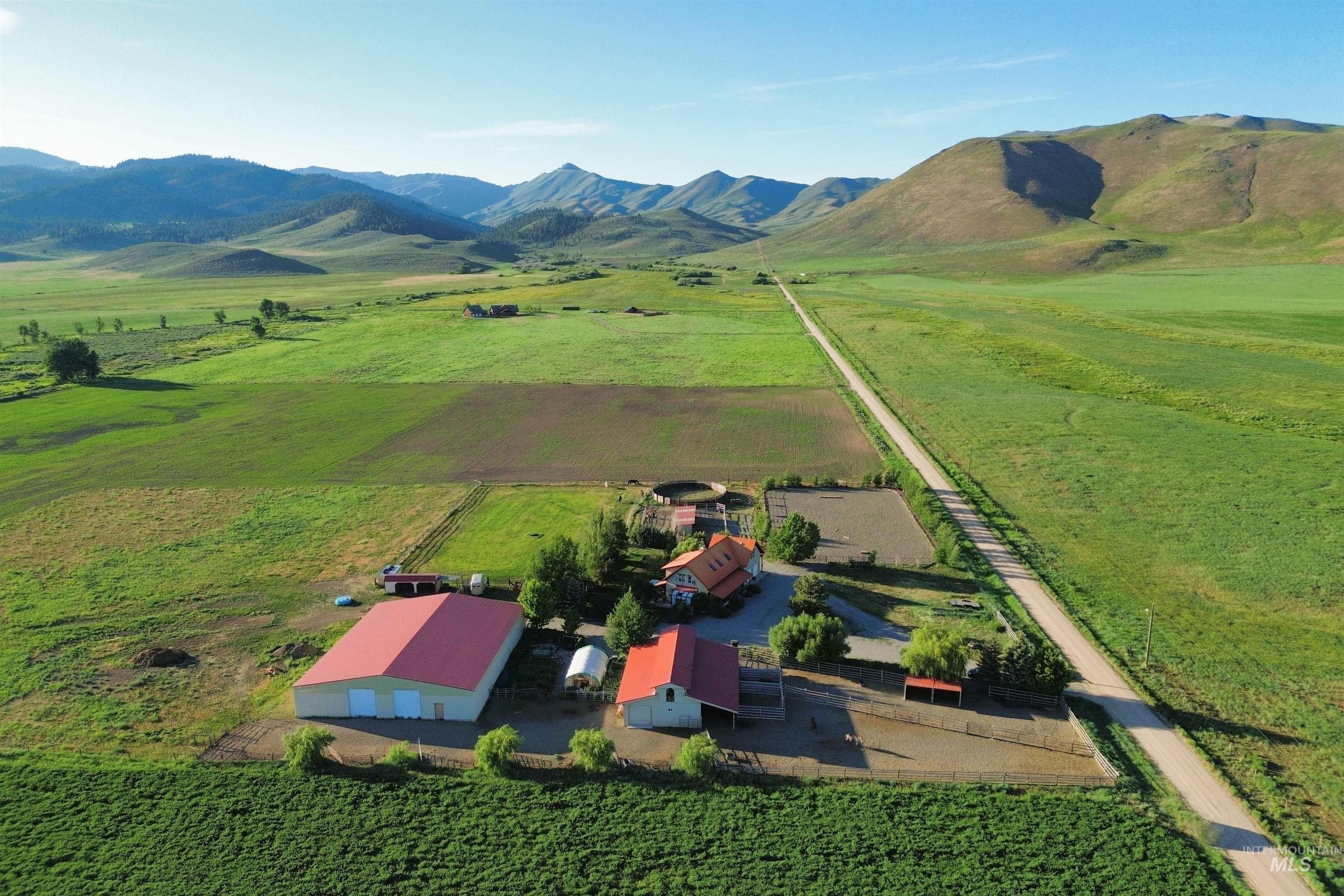 Overview of rural landscape with a mountainous background