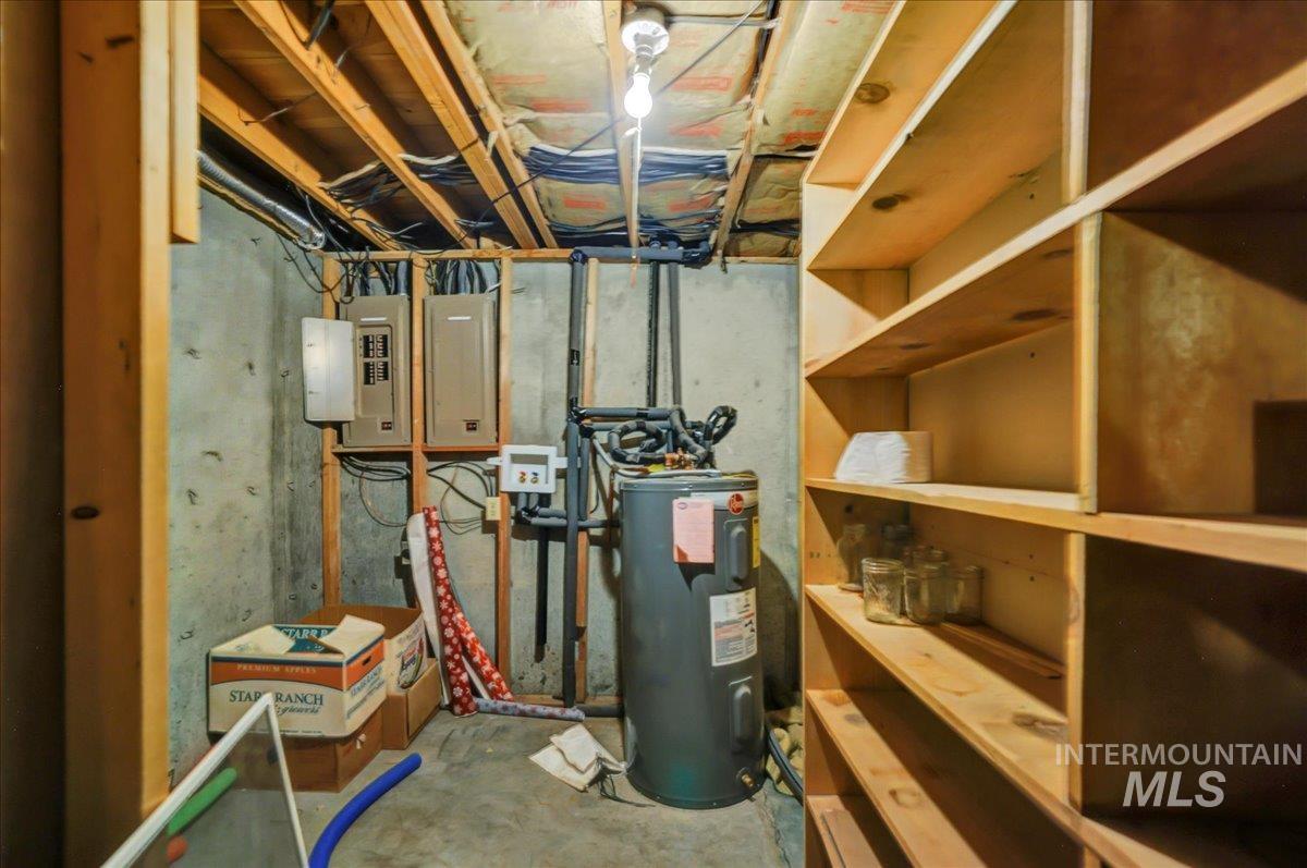 Utility room with electric water heater and electric panel