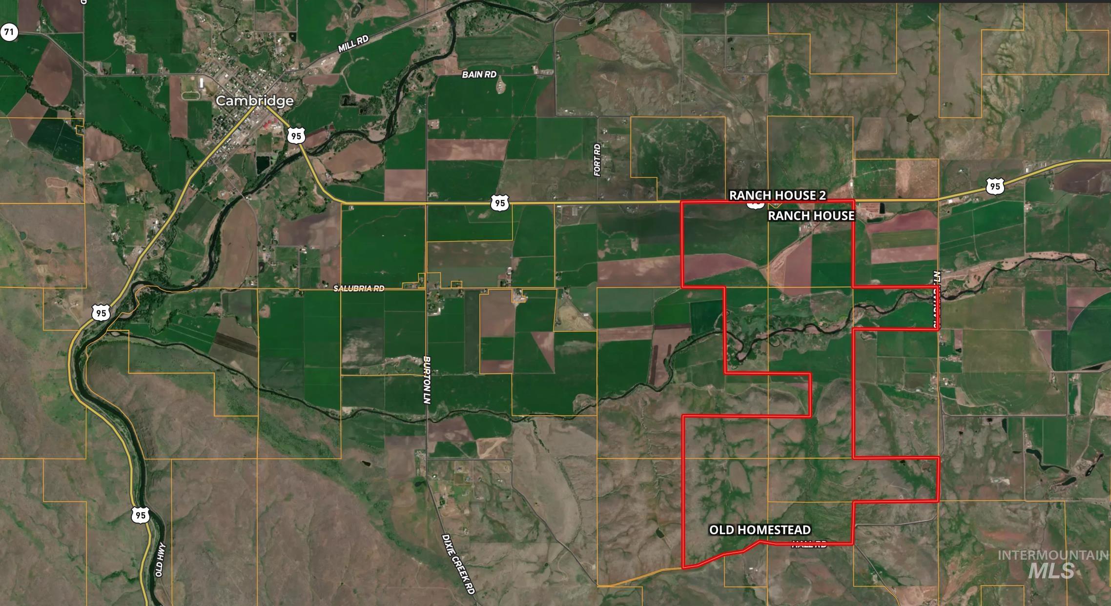 Aerial view of property's location with property parcel outlined