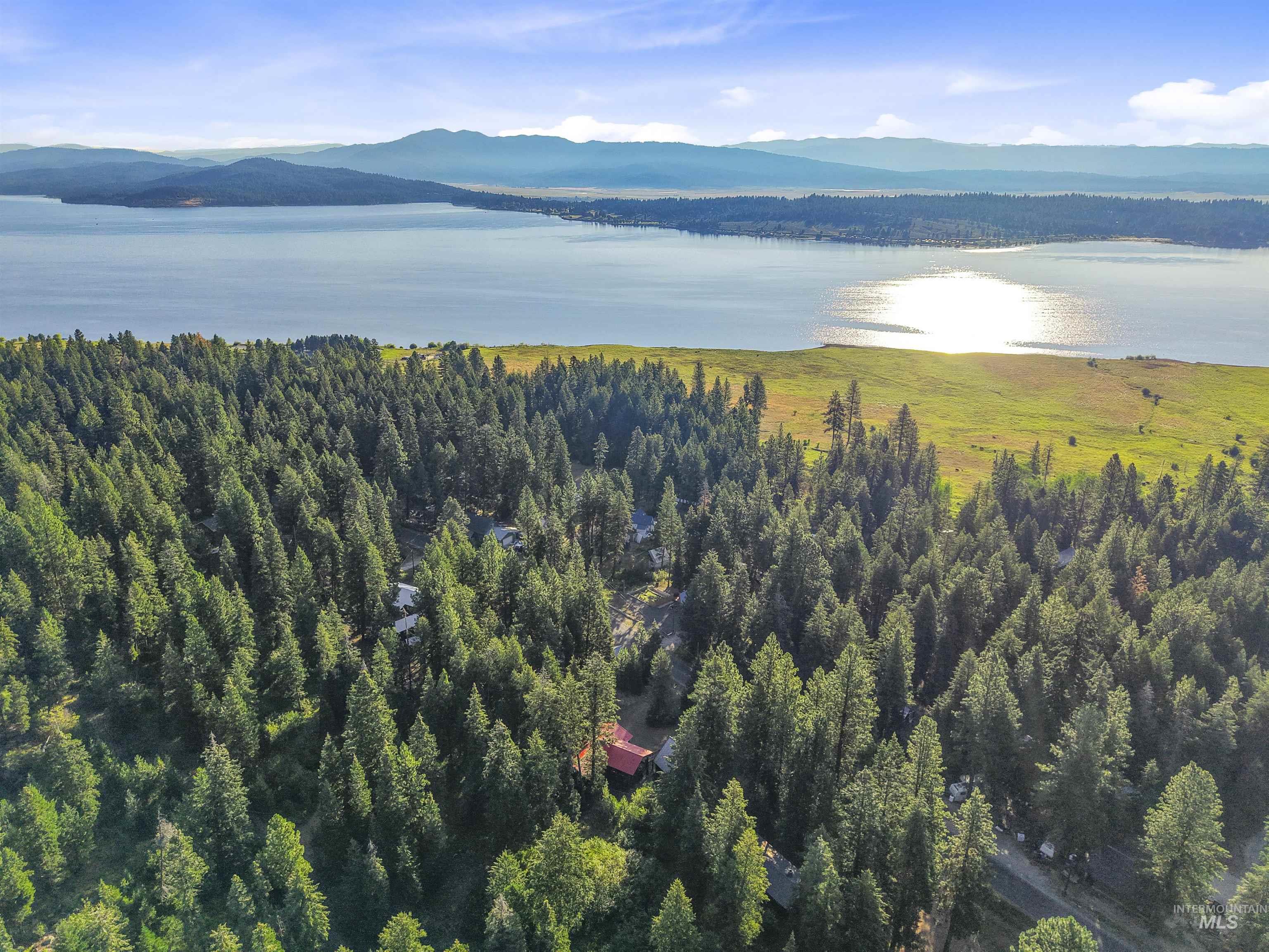 Bird's eye view of a water and mountain view