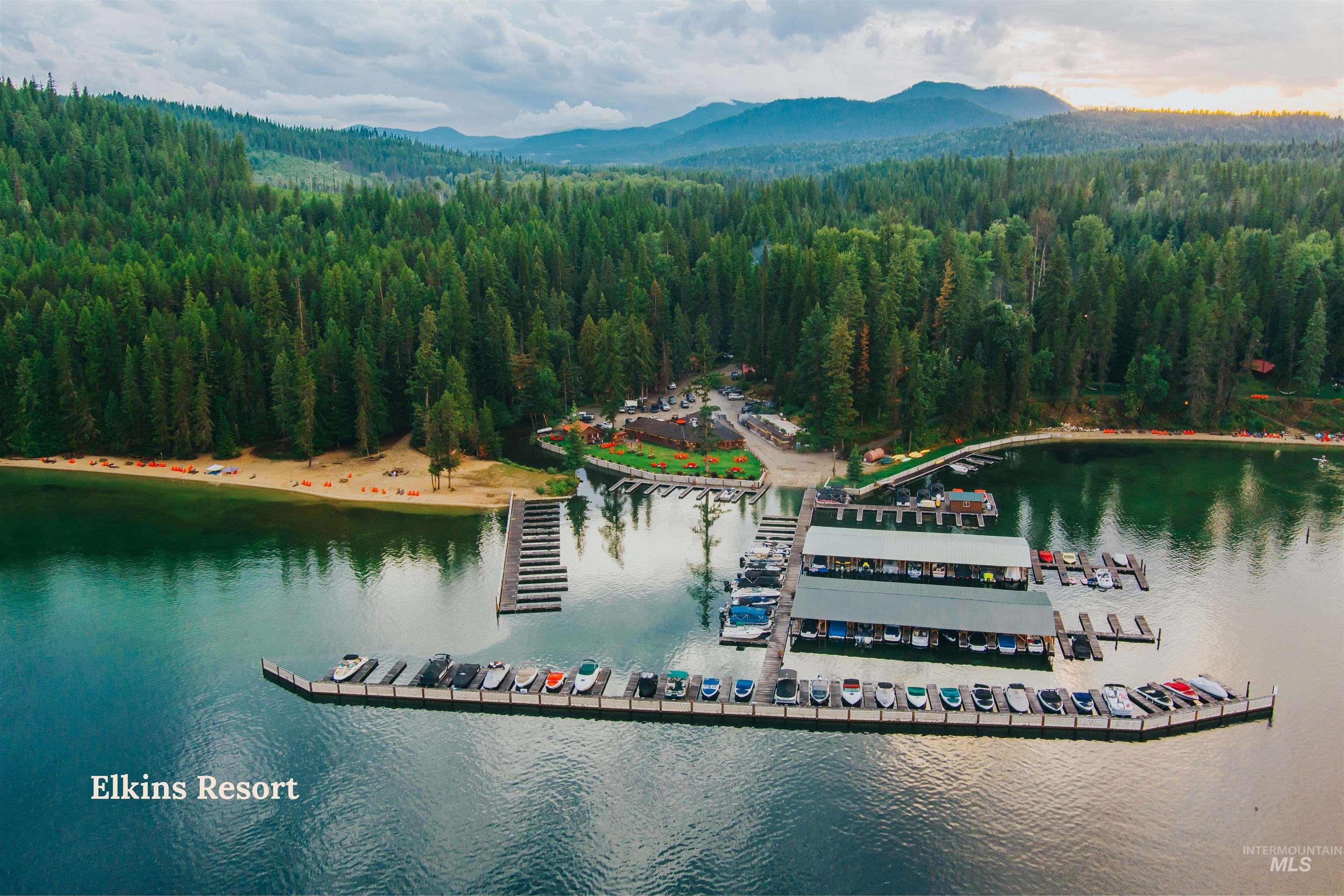 Drone / aerial view of a water and mountain view and a heavily wooded area