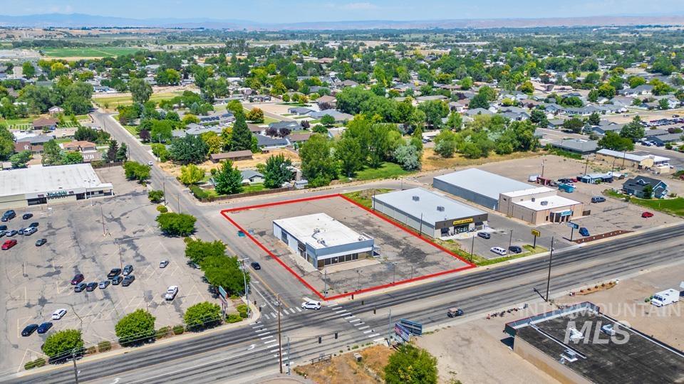 Aerial view of property's location with property parcel outlined