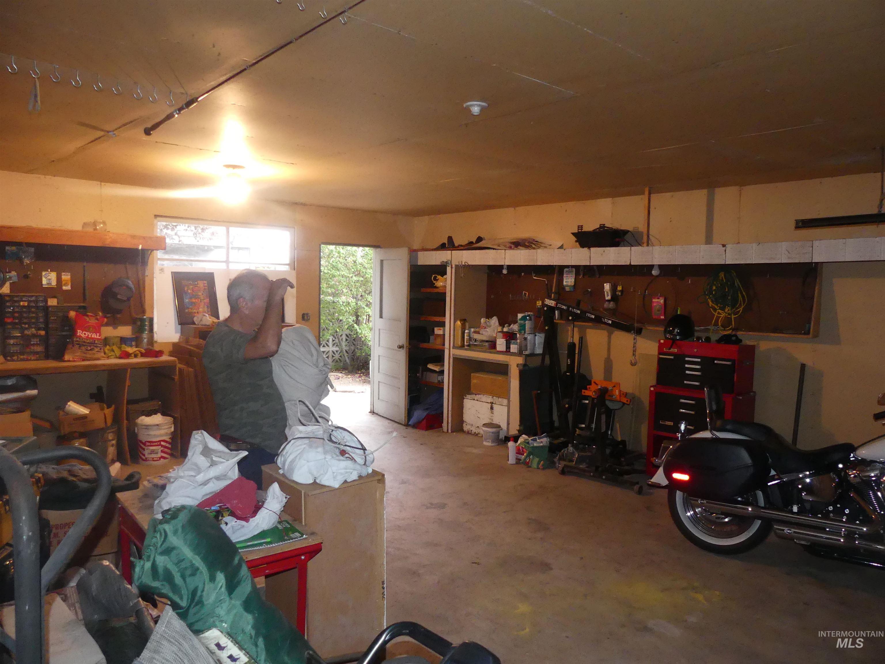 Garage with a workshop area