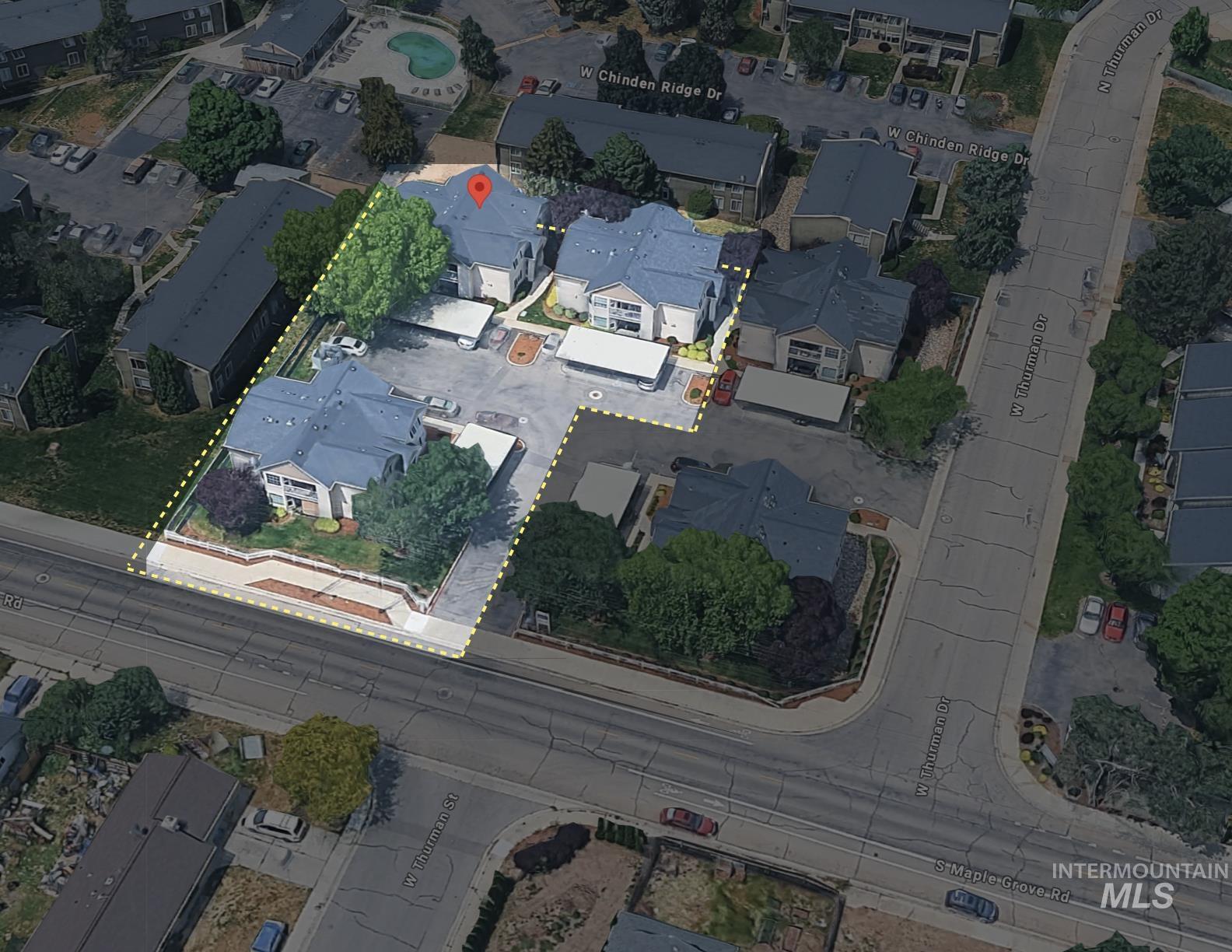 Aerial view of property's location featuring property boundaries highlighted