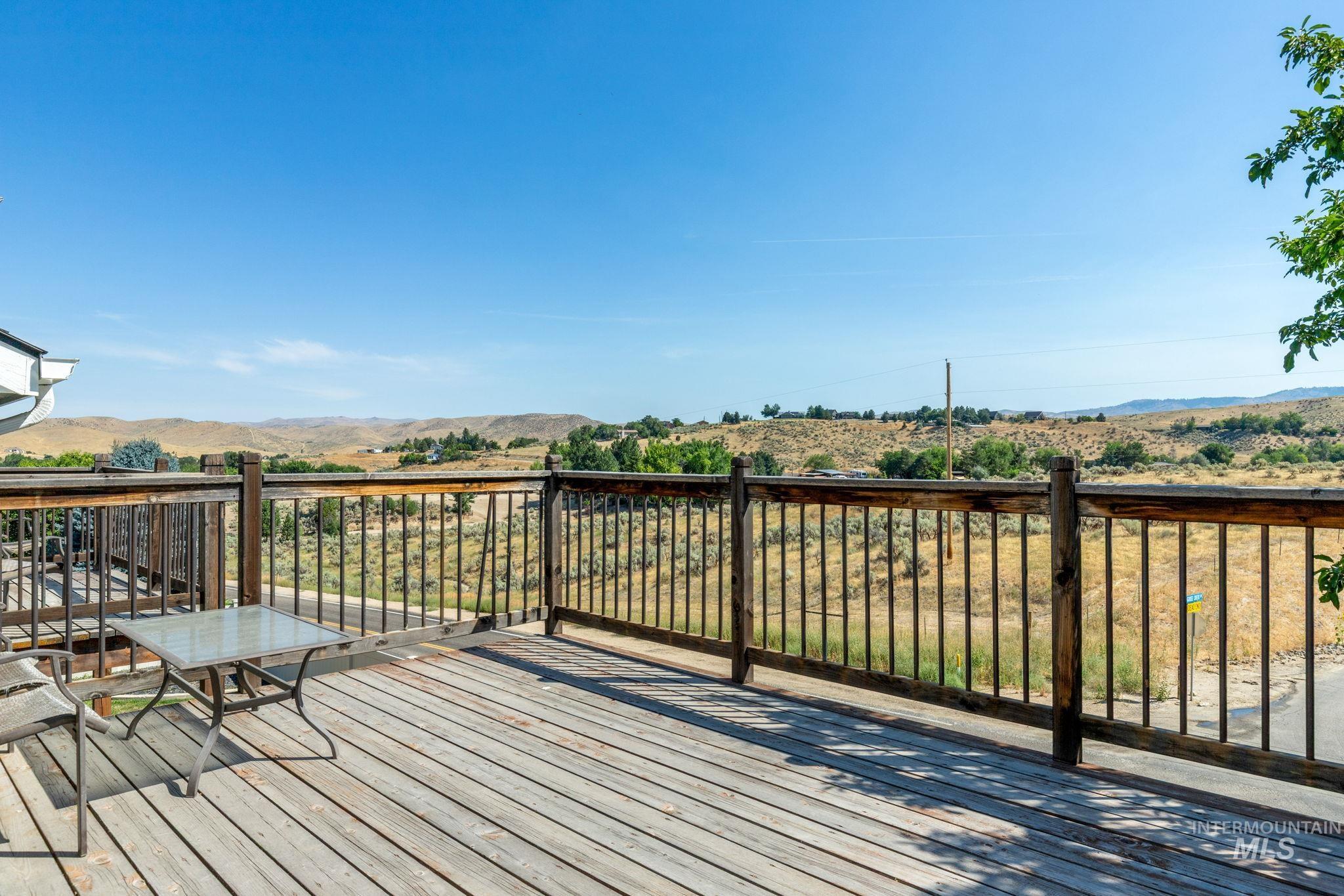Wooden deck with a mountain view
