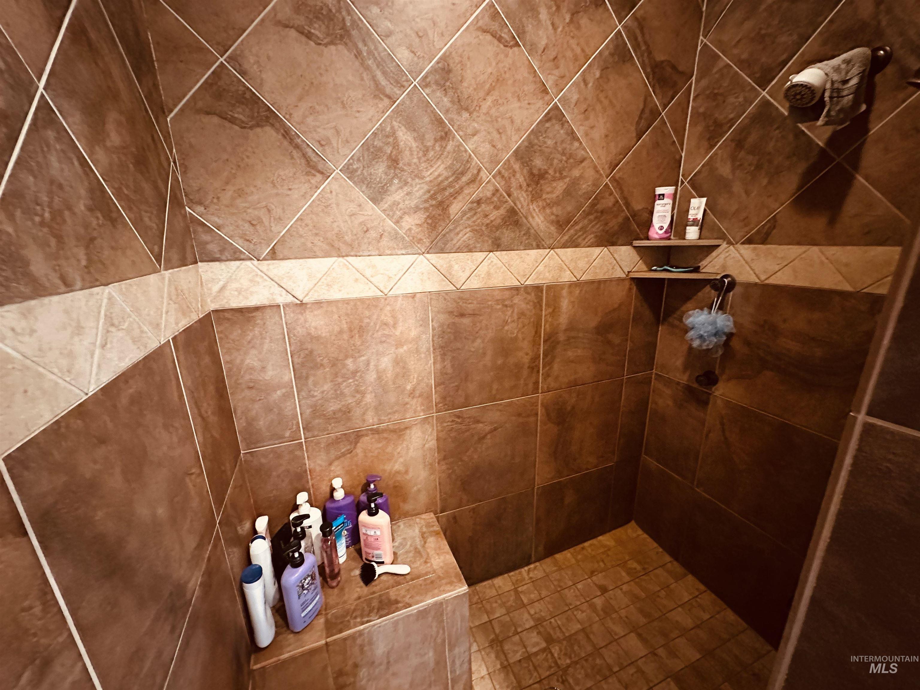 Walk in tiled shower