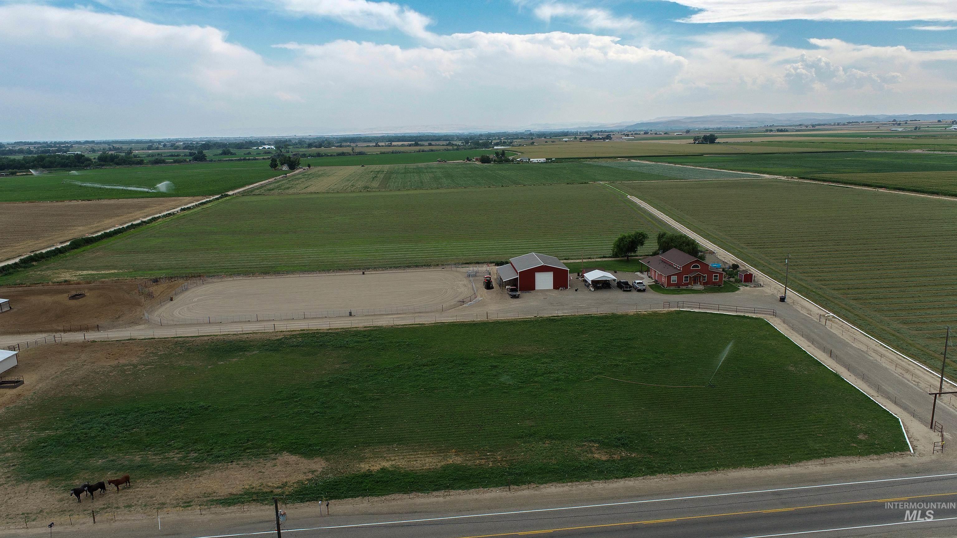 Overview of rural landscape featuring farmland
