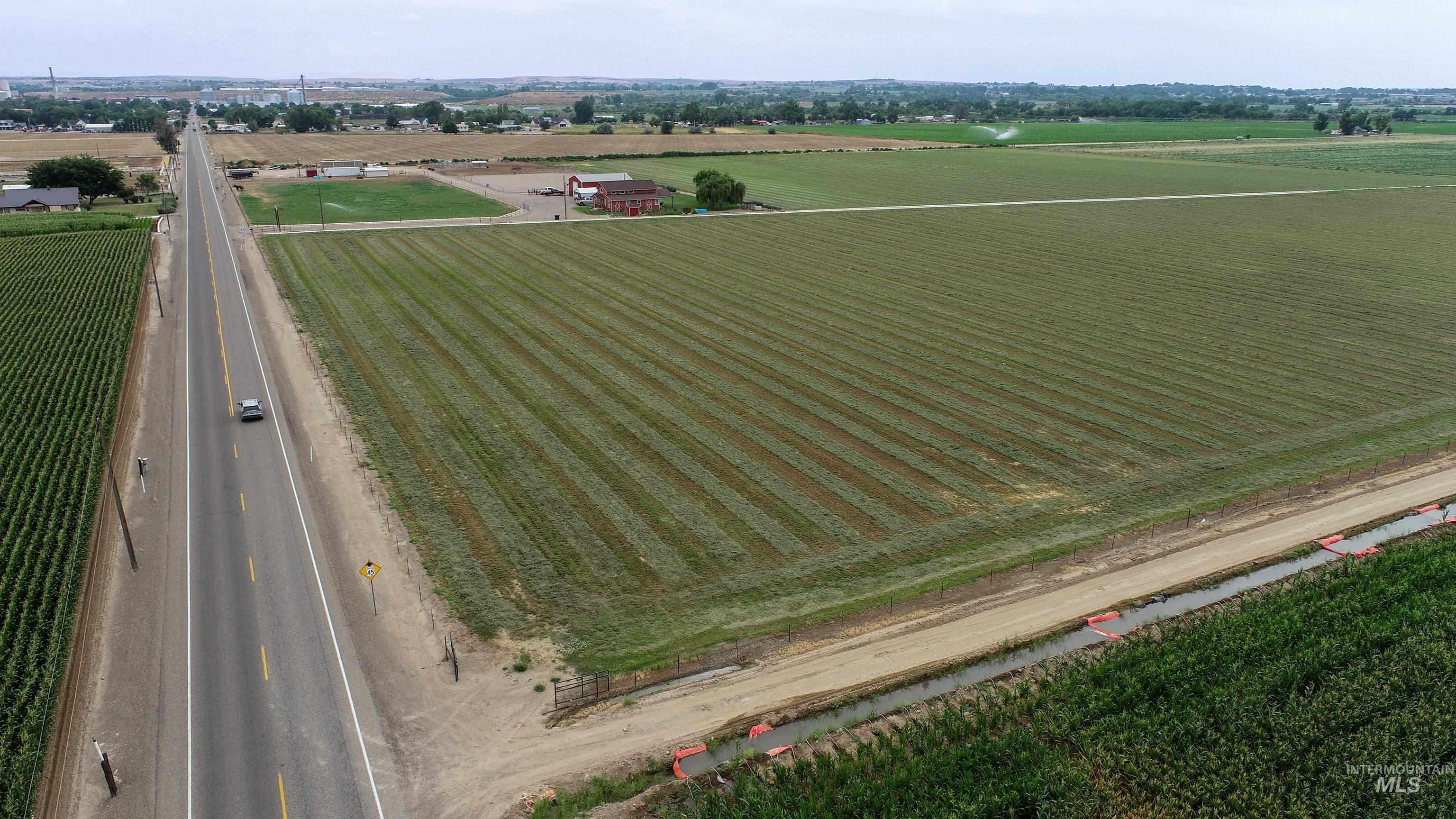 Overview of rural landscape with extensive farmland
