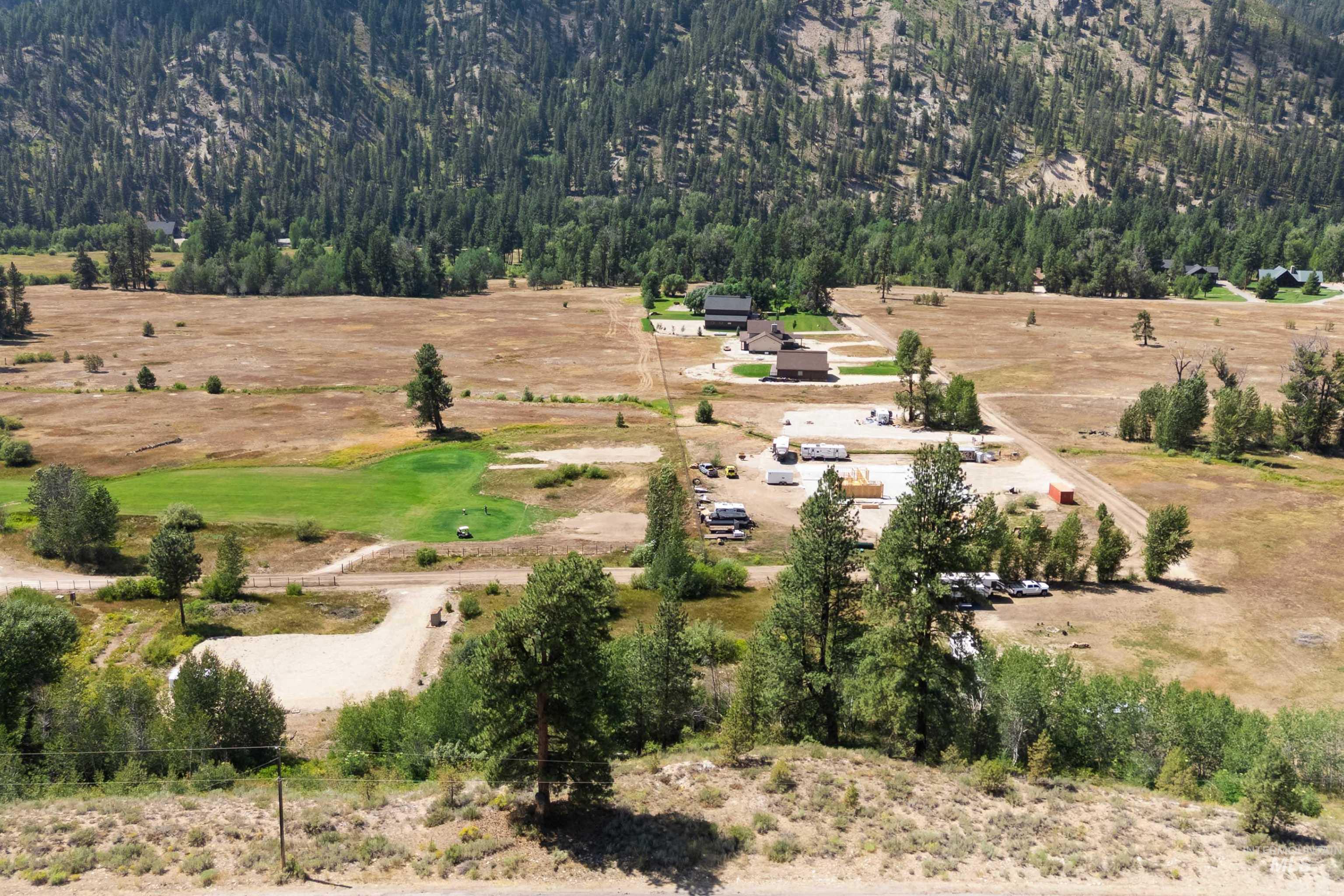 Overview of rural landscape with a mountainous background