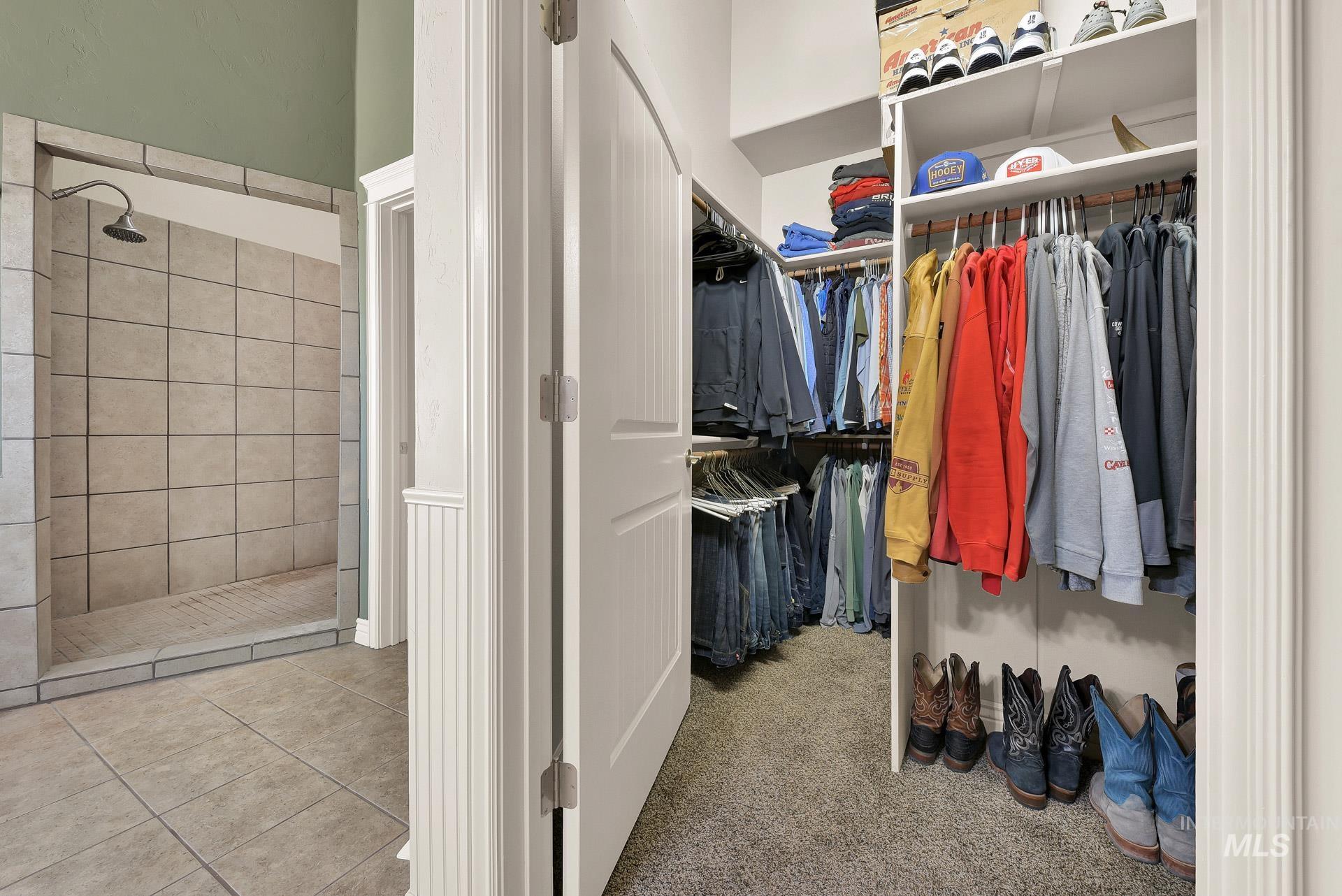 Spacious closet with carpet and tile patterned flooring