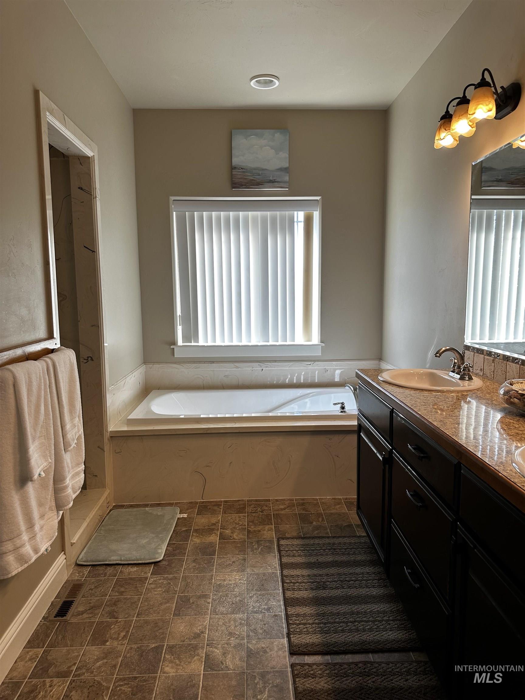 Bathroom featuring vanity and a bath